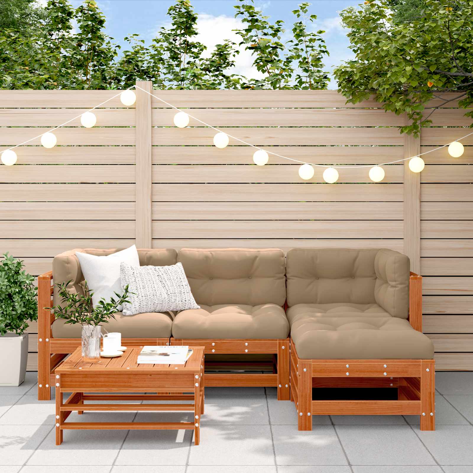 Tuin loungeset 5 pcs Wasbruin Massief grenenhout is nu te koop bij PeponiXL, paradijselijk wonen!
