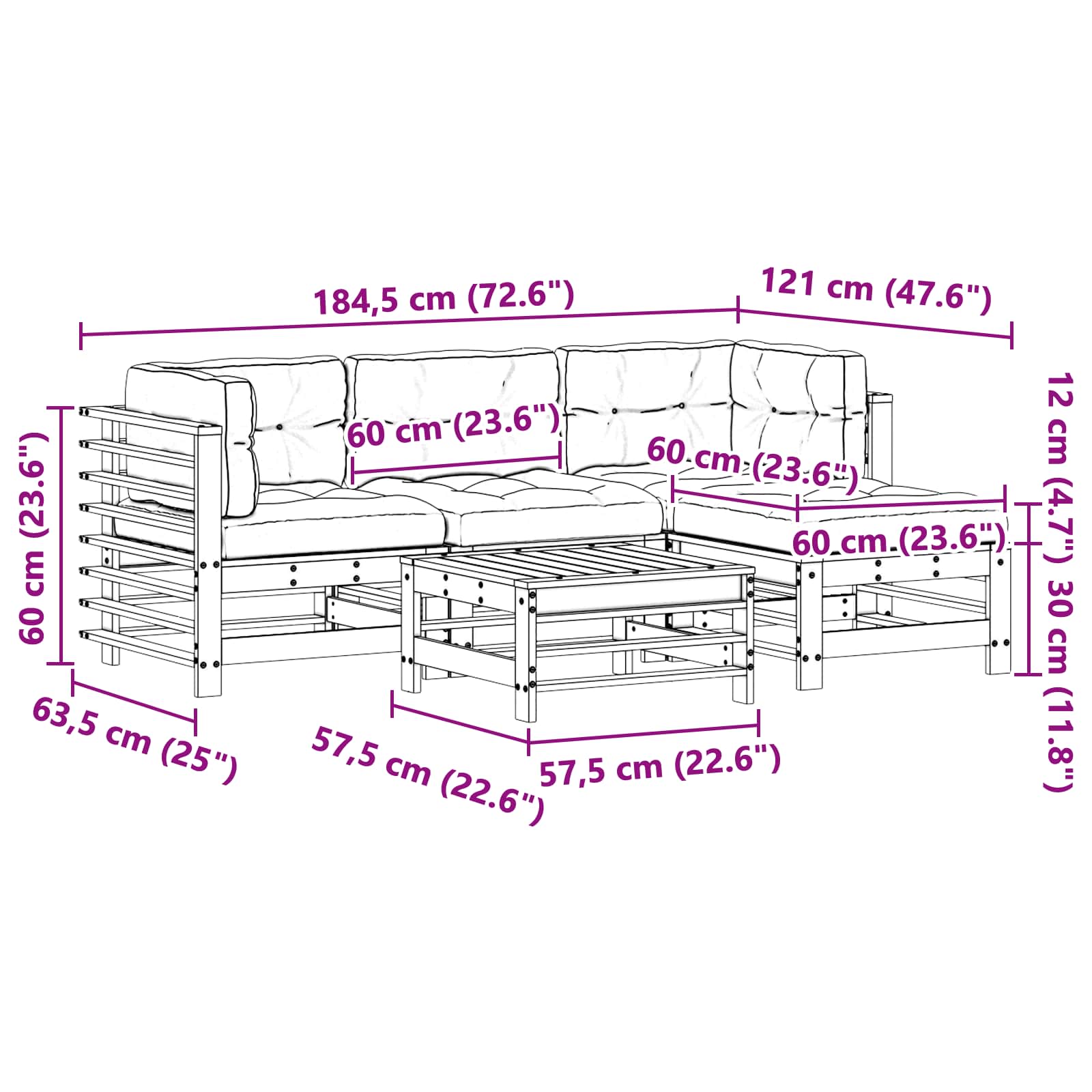 Tuin loungeset 5 pcs Wasbruin Massief grenenhout is nu te koop bij PeponiXL, paradijselijk wonen!