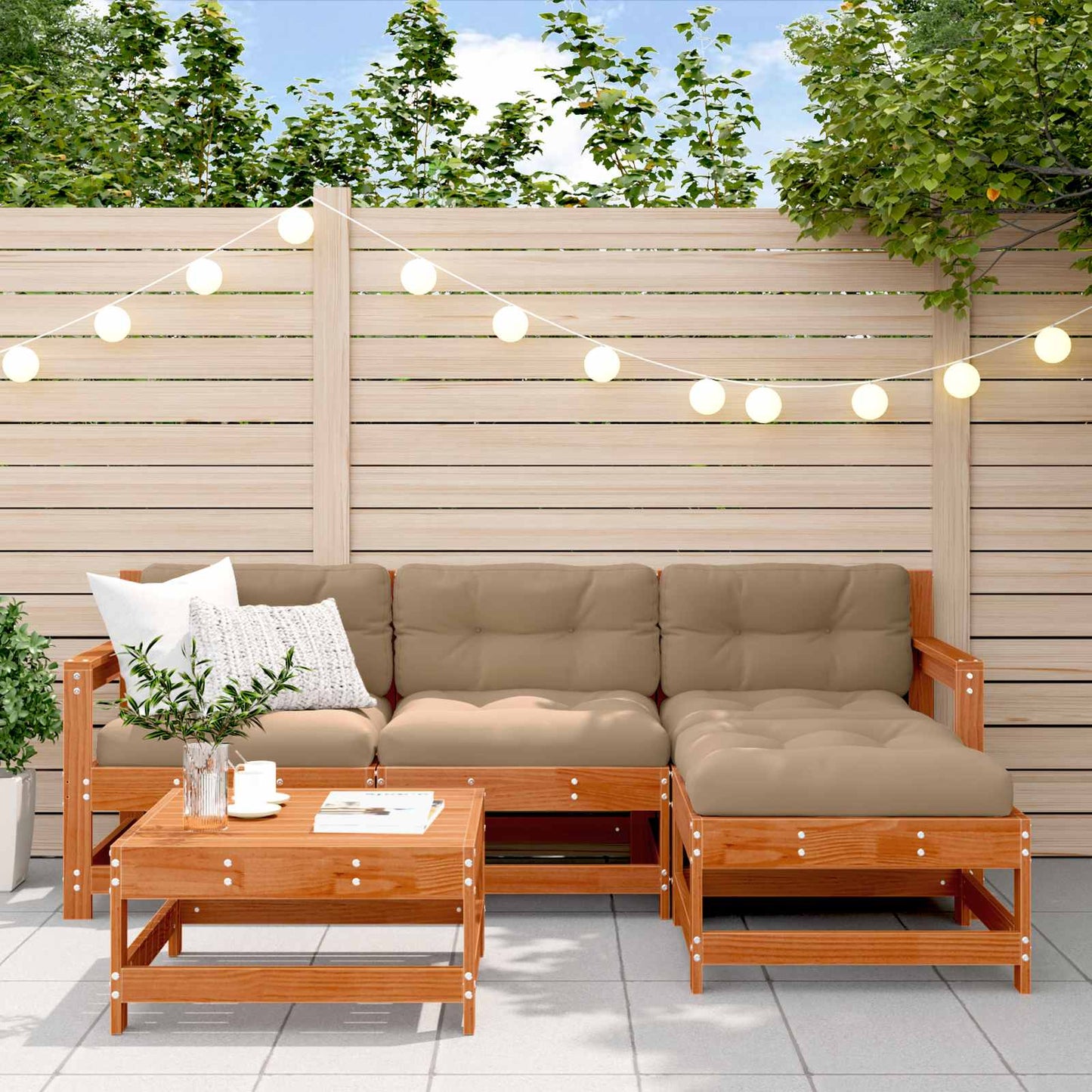 Tuin loungeset 5 pcs Wax Bruin Den Massief grenenhout is nu te koop bij PeponiXL, paradijselijk wonen!