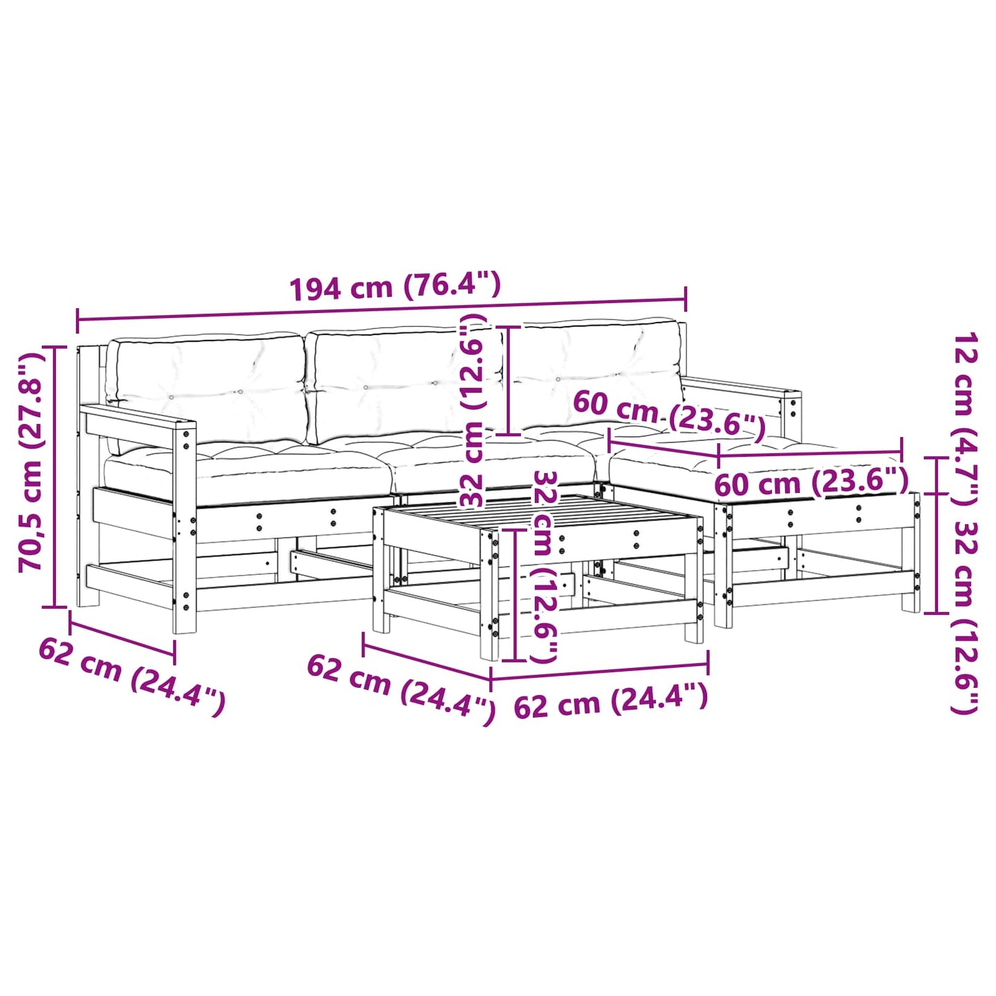 Tuin loungeset 5 pcs Wax Bruin Den Massief grenenhout is nu te koop bij PeponiXL, paradijselijk wonen!