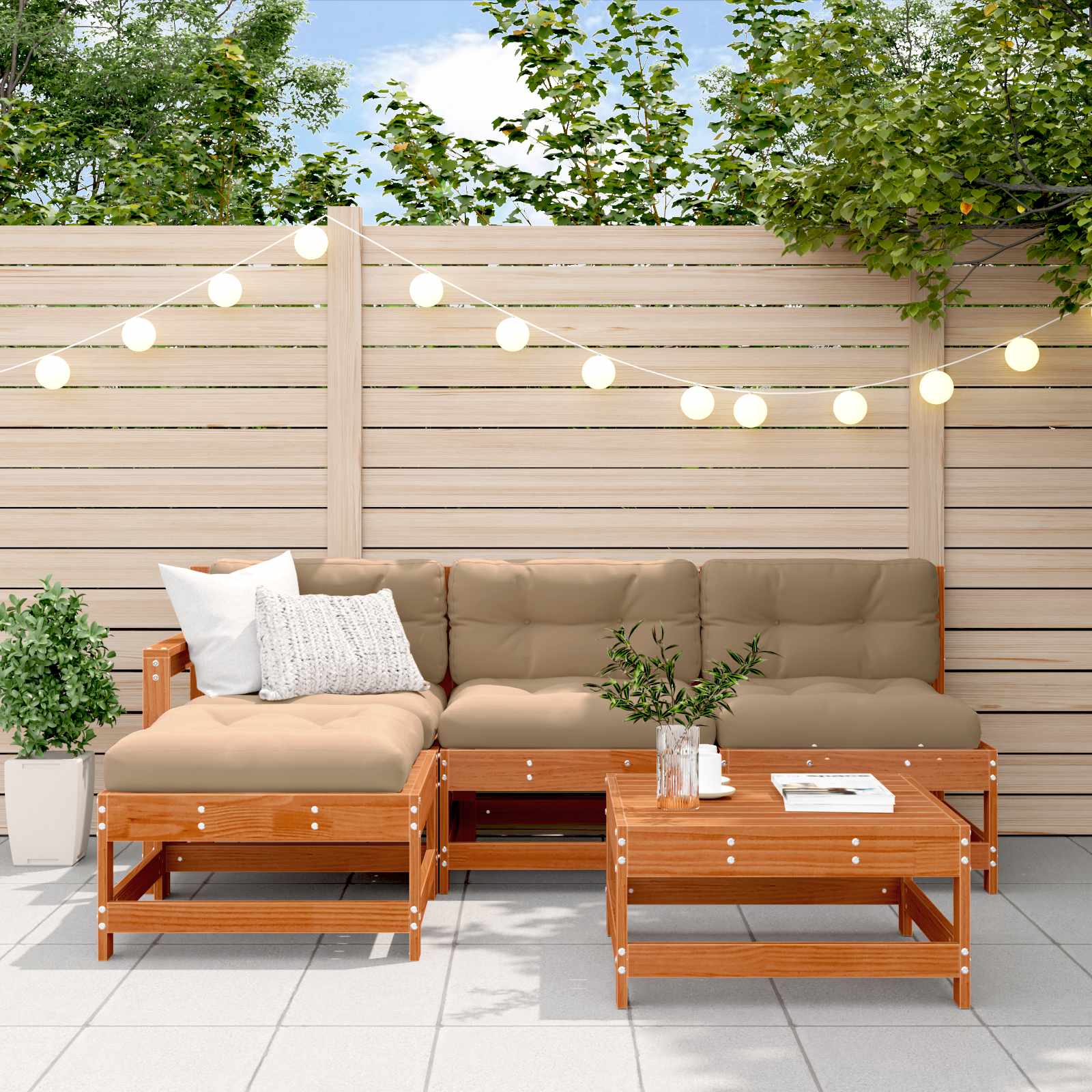 Tuin loungeset 5 pcs Wasbruin Massief grenenhout is nu te koop bij PeponiXL, paradijselijk wonen!