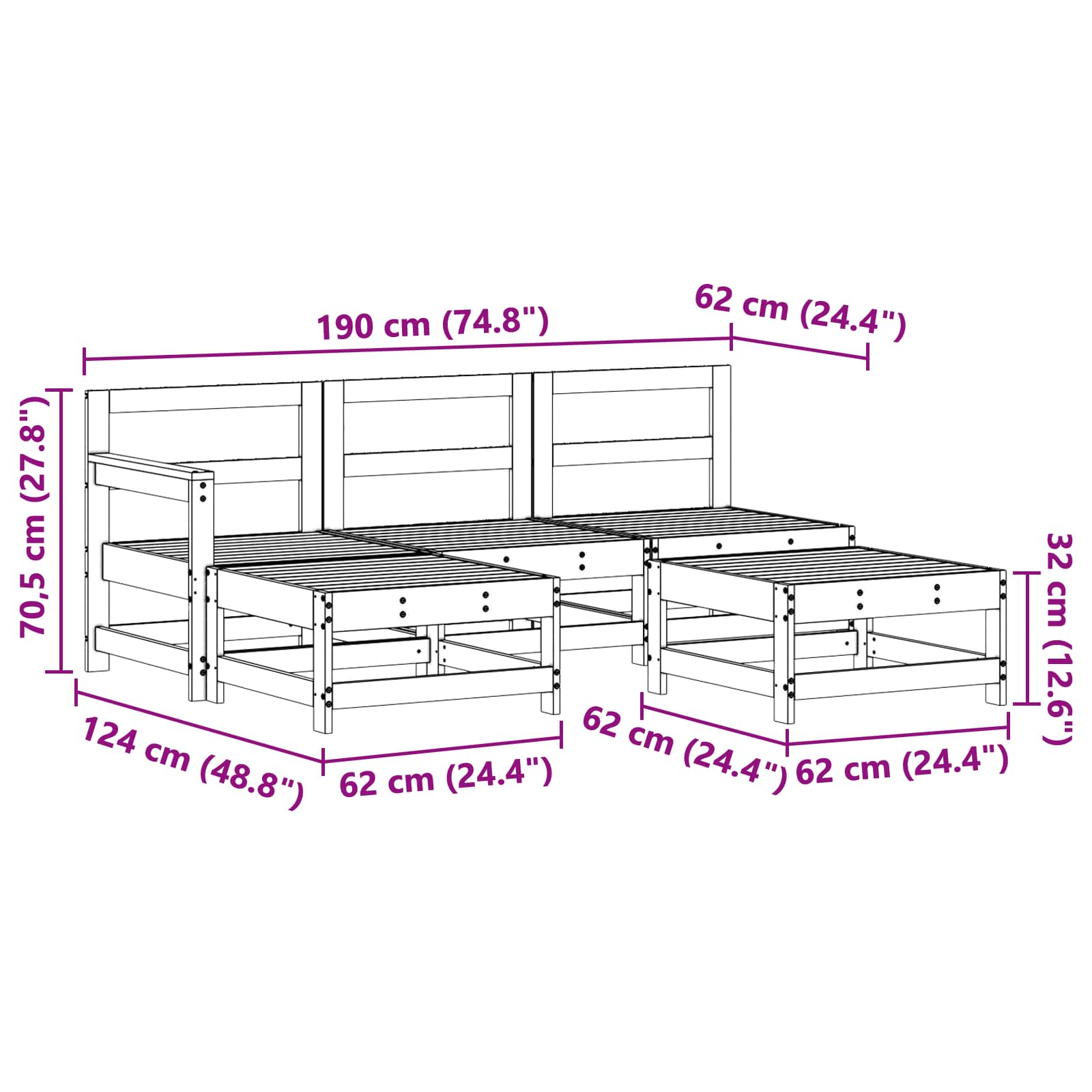 Tuin loungeset 5 pcs Wasbruin Massief grenenhout is nu te koop bij PeponiXL, paradijselijk wonen!
