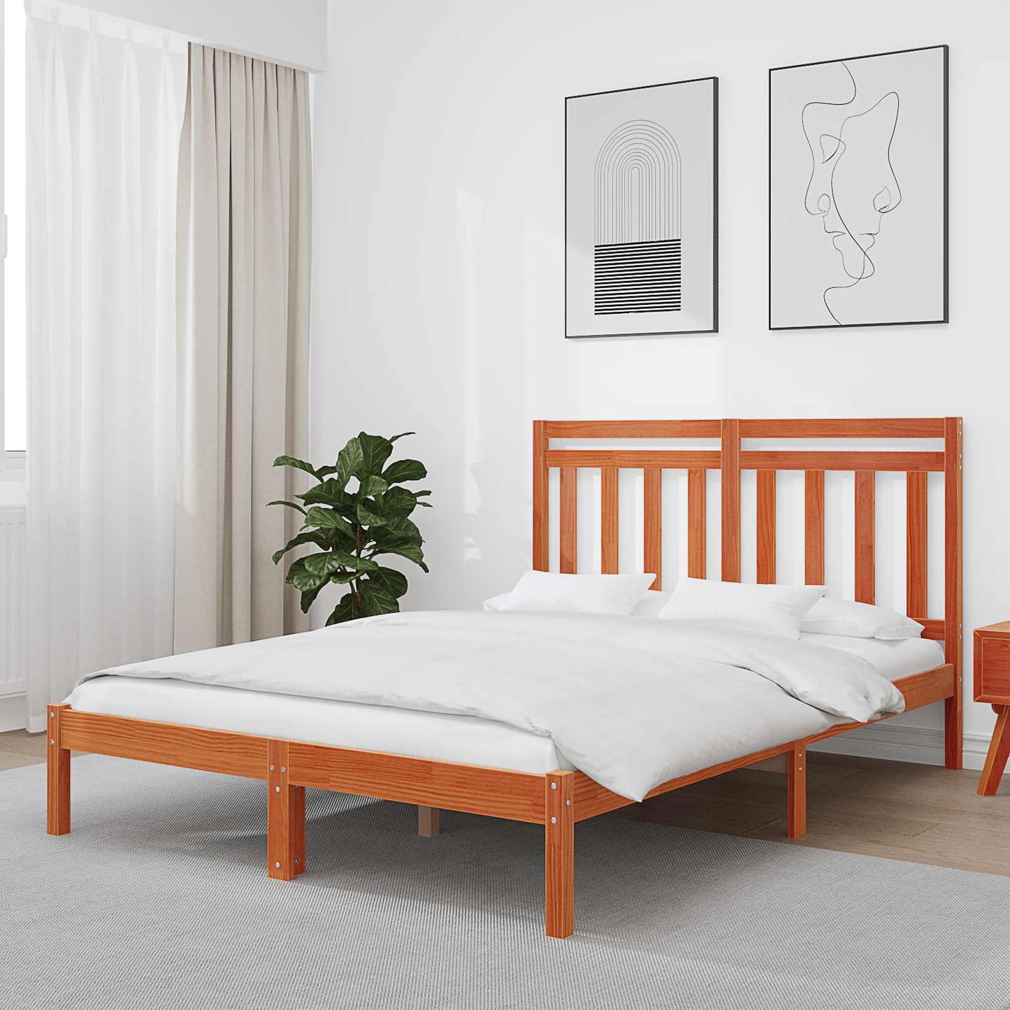 Bedframe Wasbruin 205,5 x 145,5 x 100 cm Massief Vurenhout is nu te koop bij PeponiXL, paradijselijk wonen!