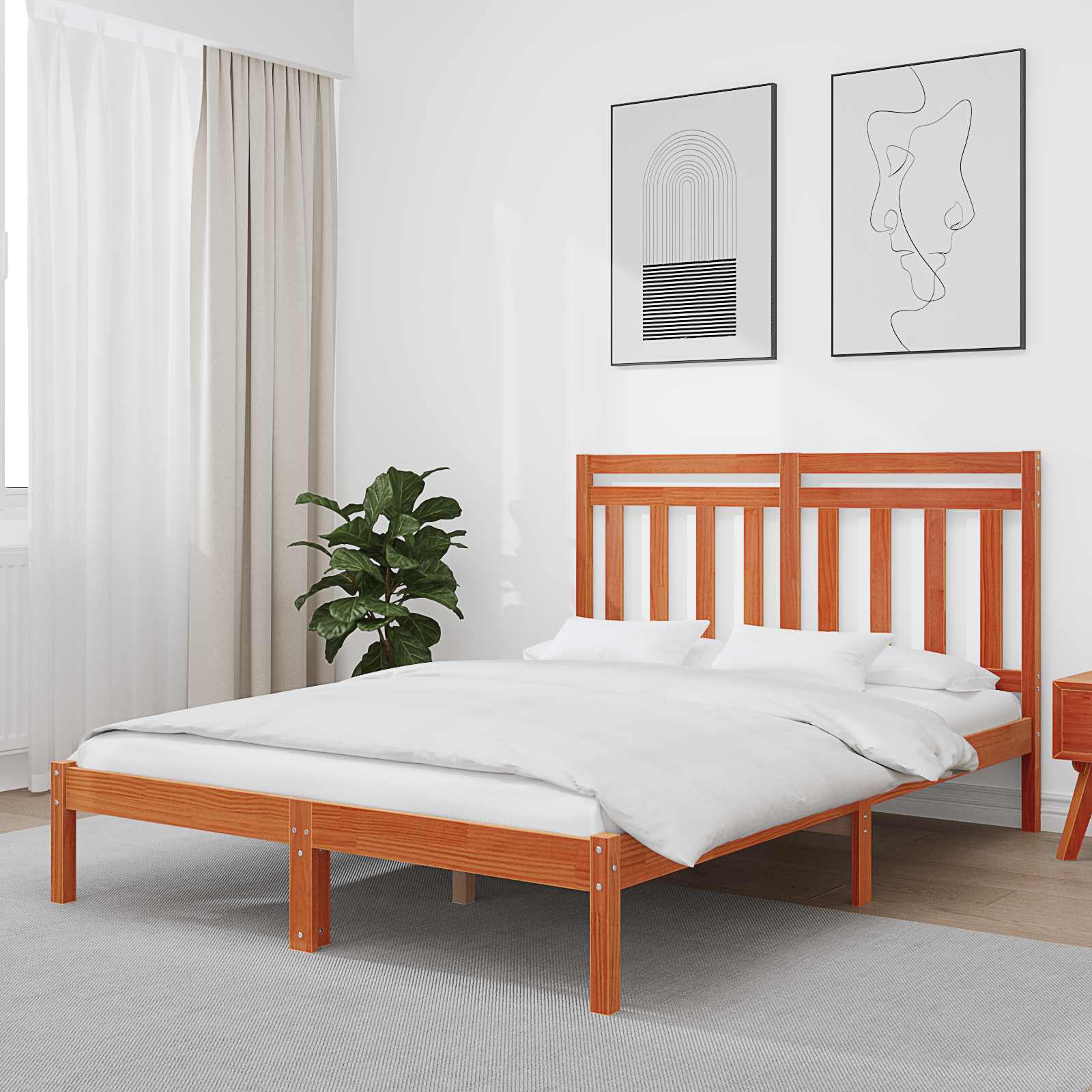 Bedframe Wasbruin 205,5 x 145,5 x 100 cm Massief Vurenhout is nu te koop bij PeponiXL, paradijselijk wonen!