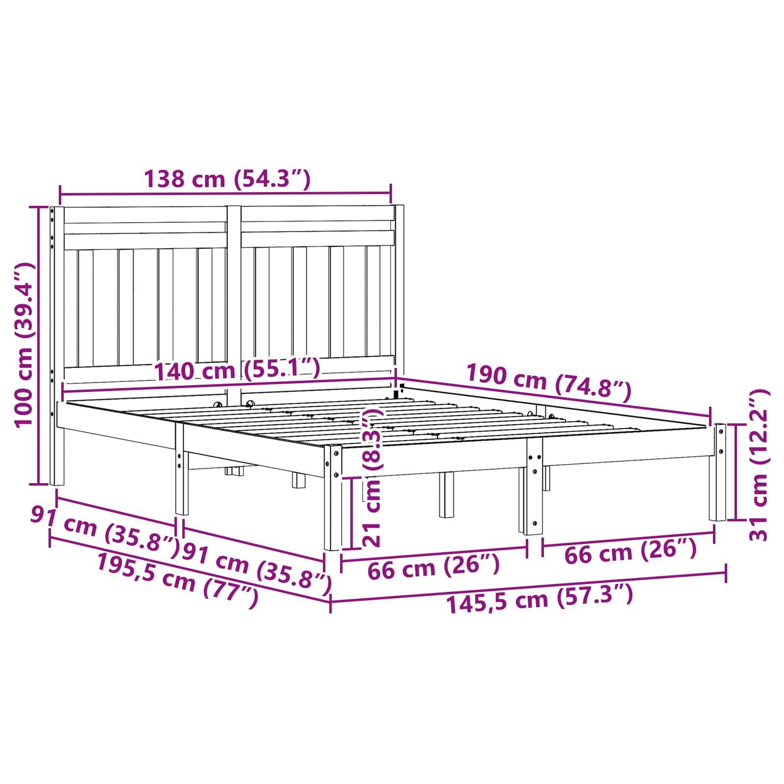Bedframe Wasbruin 205,5 x 145,5 x 100 cm Massief Vurenhout is nu te koop bij PeponiXL, paradijselijk wonen!