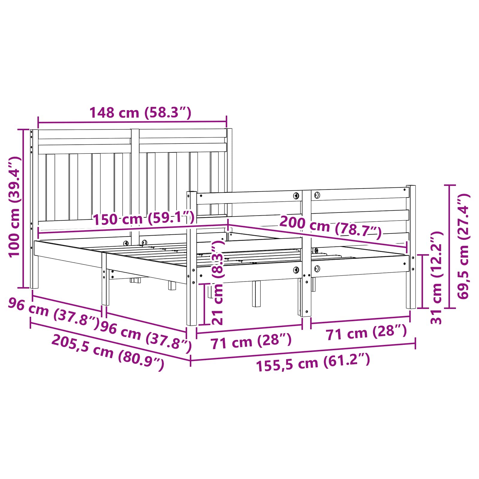 Bedframe met hoofdeinde Wasbruin 150 x 200 cm is nu te koop bij PeponiXL, paradijselijk wonen!