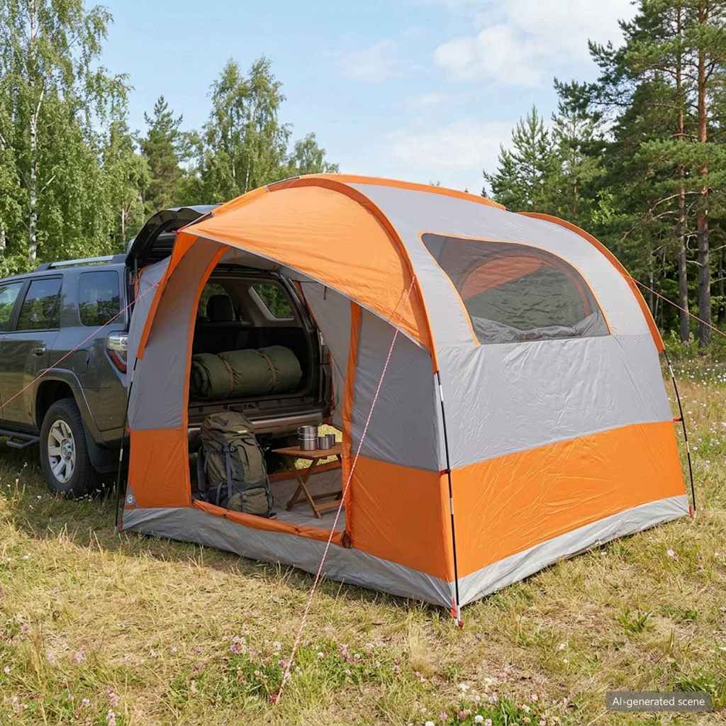Tailgate Tent met Regenfly Waterdicht Grijs en Oranje is nu te koop bij PeponiXL, paradijselijk wonen!