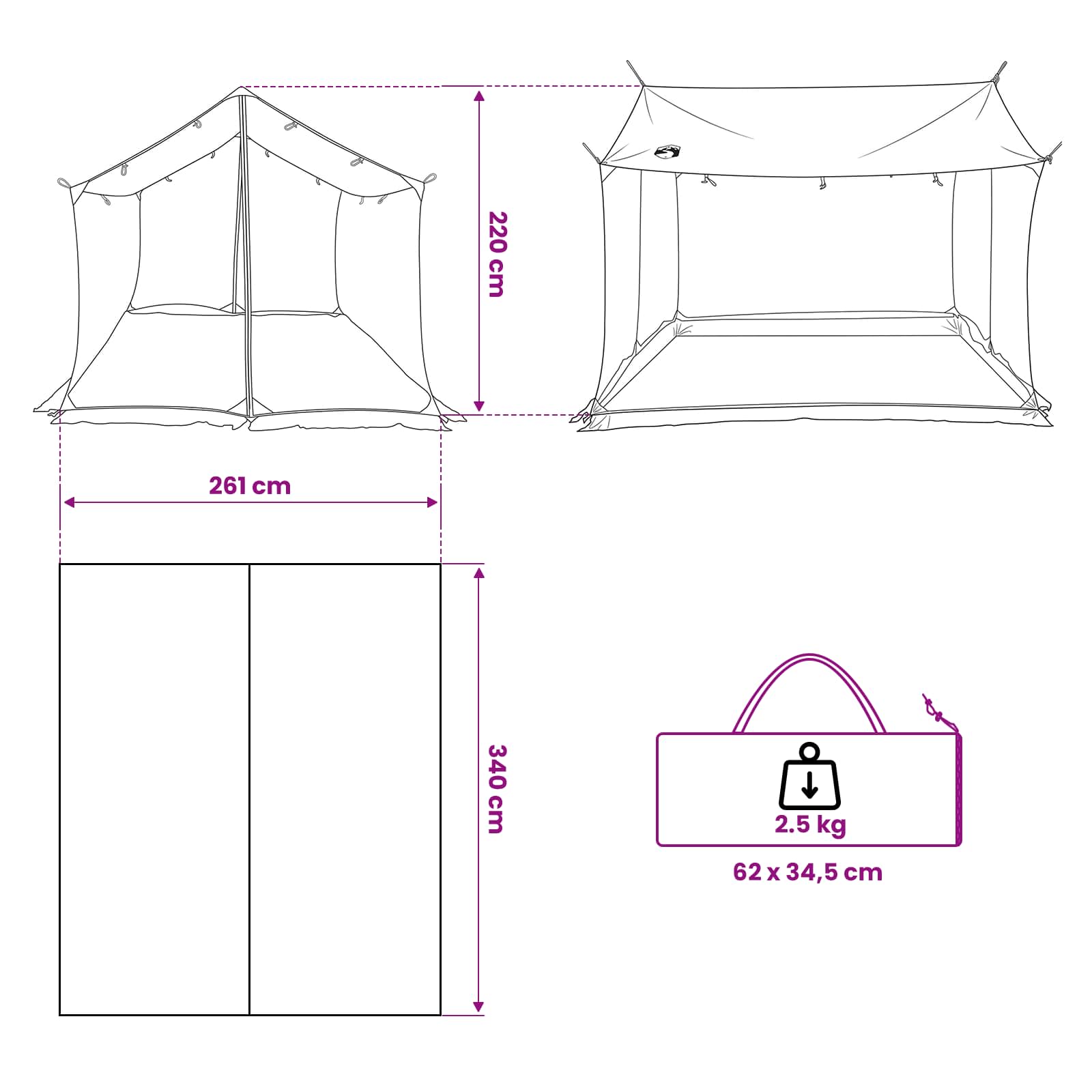 Campingzeil met gaaswanden Groen 340 x 260 x 220 cm is nu te koop bij PeponiXL, paradijselijk wonen!