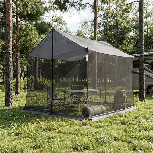 Campingzeil met gaaswanden Grijs en Oranje 270 x 210 x 210 cm is nu te koop bij PeponiXL, paradijselijk wonen!