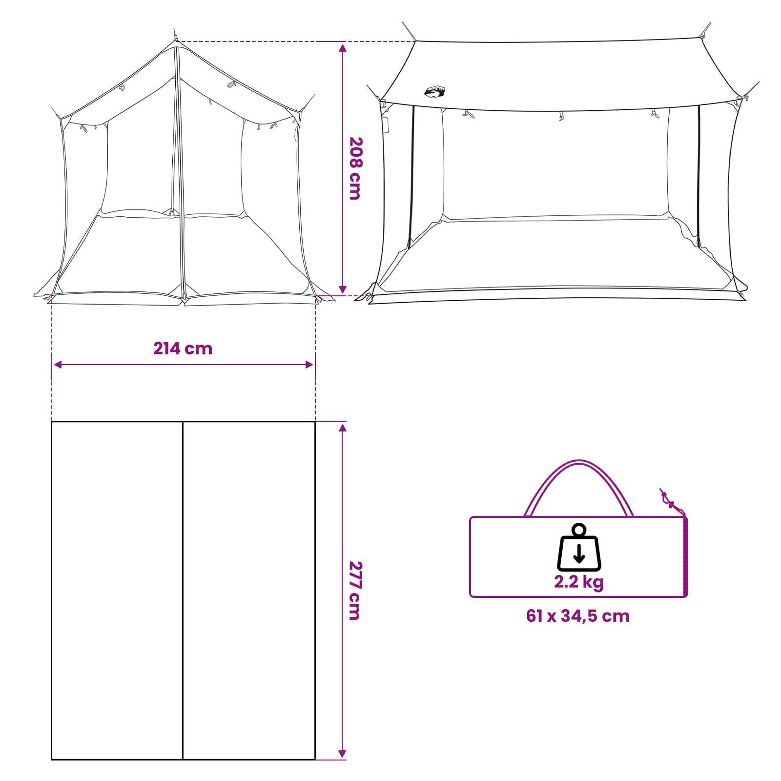 Campingzeil met gaaswanden Grijs en Oranje 270 x 210 x 210 cm is nu te koop bij PeponiXL, paradijselijk wonen!