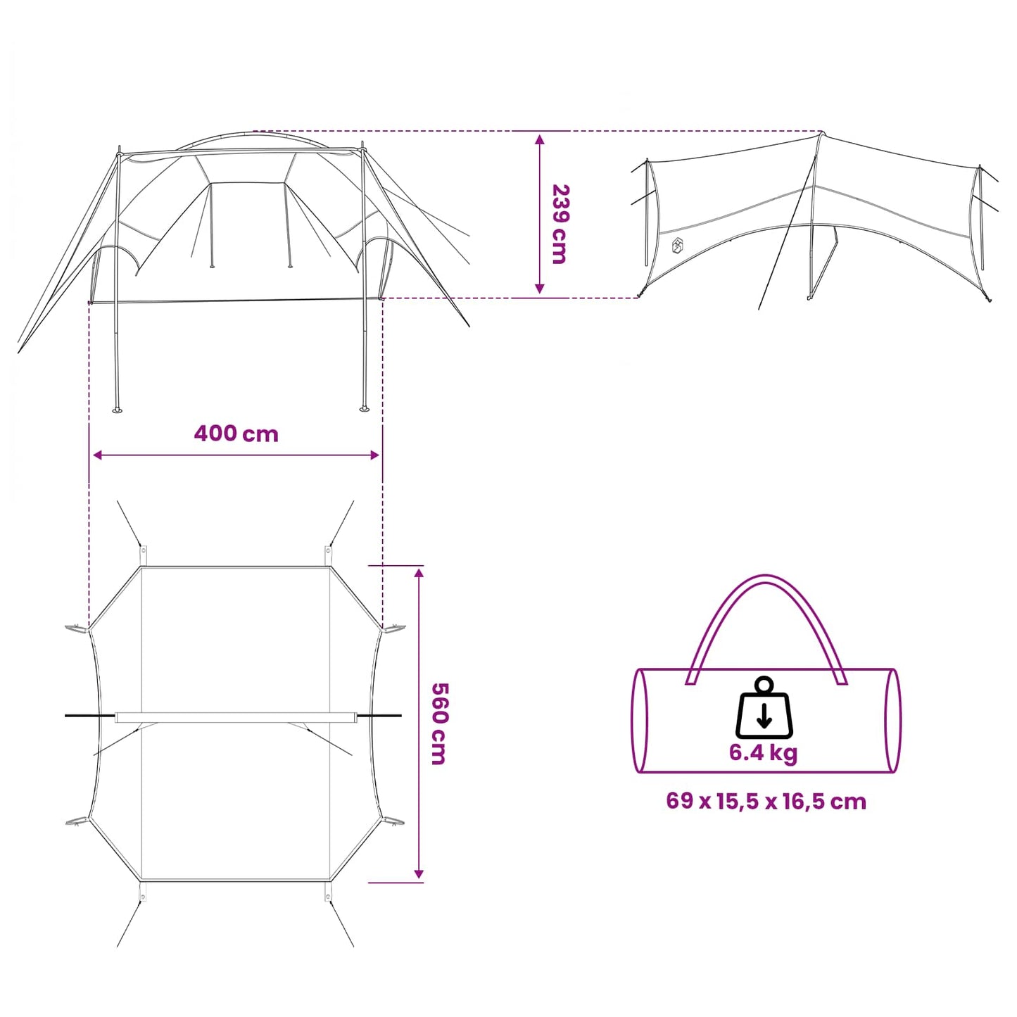 Camping Tarp Waterbestendig Groen 550 x 400 x 230 cm is nu te koop bij PeponiXL, paradijselijk wonen!