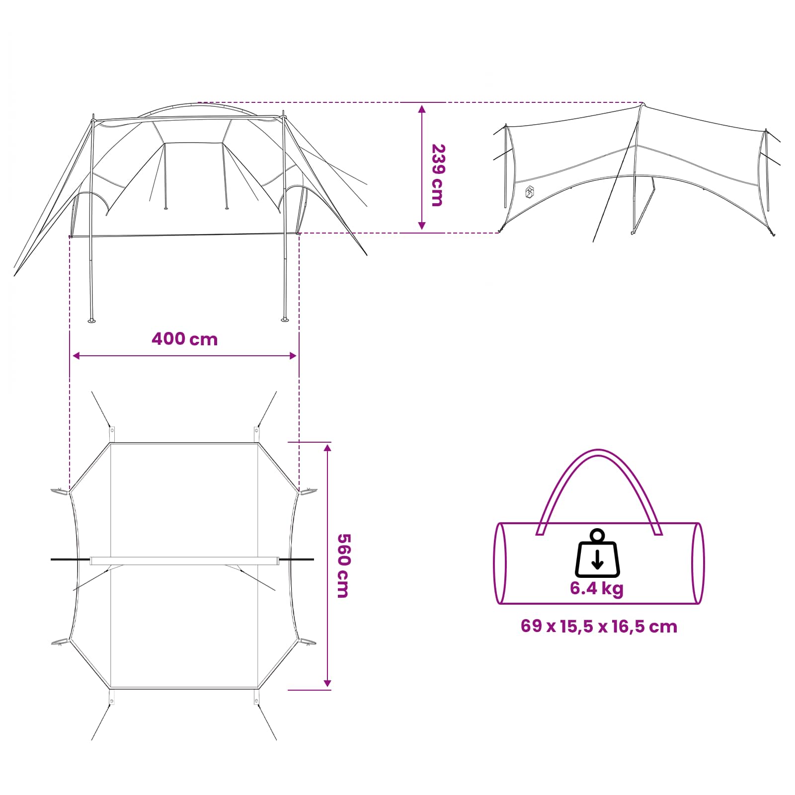 Camping Tarp Waterbestendig Groen 550 x 400 x 230 cm is nu te koop bij PeponiXL, paradijselijk wonen!