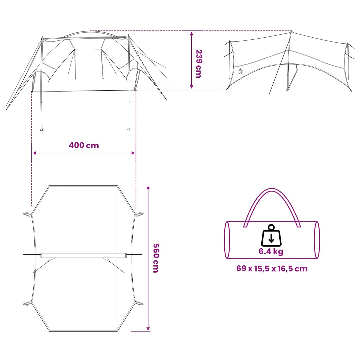Camping Tarp Waterbestendig Grijs en Oranje 550 x 400 x 230 cm is nu te koop bij PeponiXL, paradijselijk wonen!
