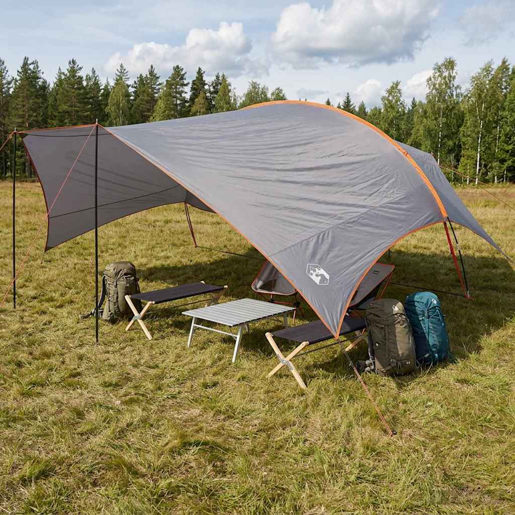 Camping Tarp Waterbestendig Grijs en Oranje 695 x 580 x 200 cm is nu te koop bij PeponiXL, paradijselijk wonen!