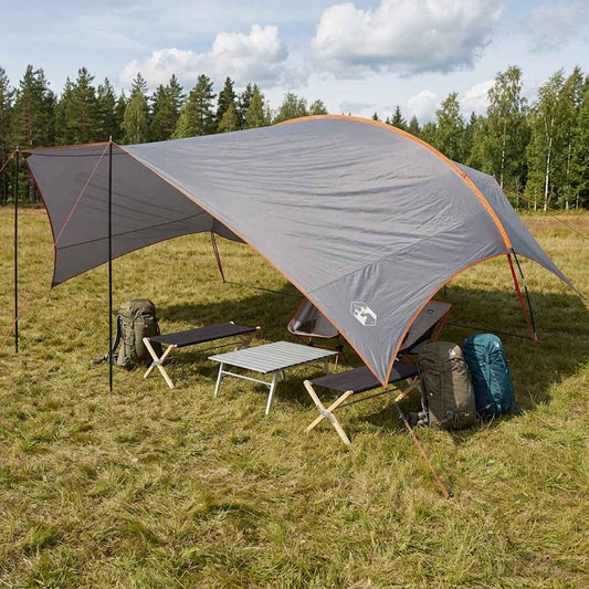 Camping Tarp Waterbestendig Grijs en Oranje 695 x 580 x 200 cm is nu te koop bij PeponiXL, paradijselijk wonen!