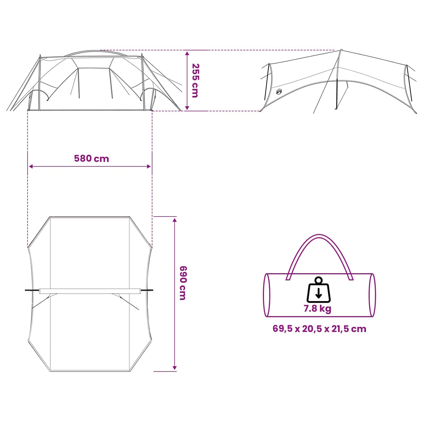 Camping Tarp Waterbestendig Grijs en Oranje 695 x 580 x 200 cm is nu te koop bij PeponiXL, paradijselijk wonen!