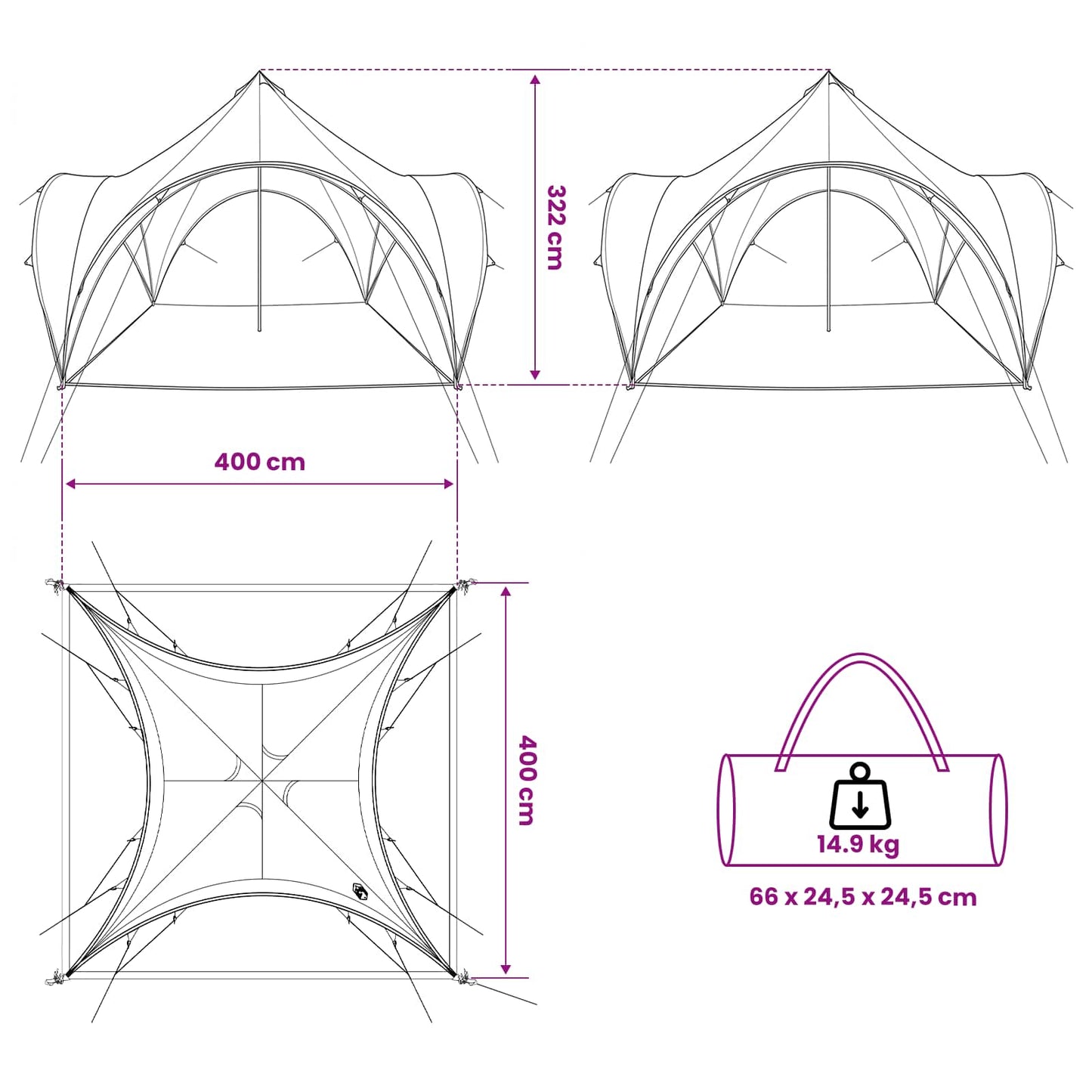 Partytent met dak Groen 400 x 400 x 320 cm Polyester en staal is nu te koop bij PeponiXL, paradijselijk wonen!