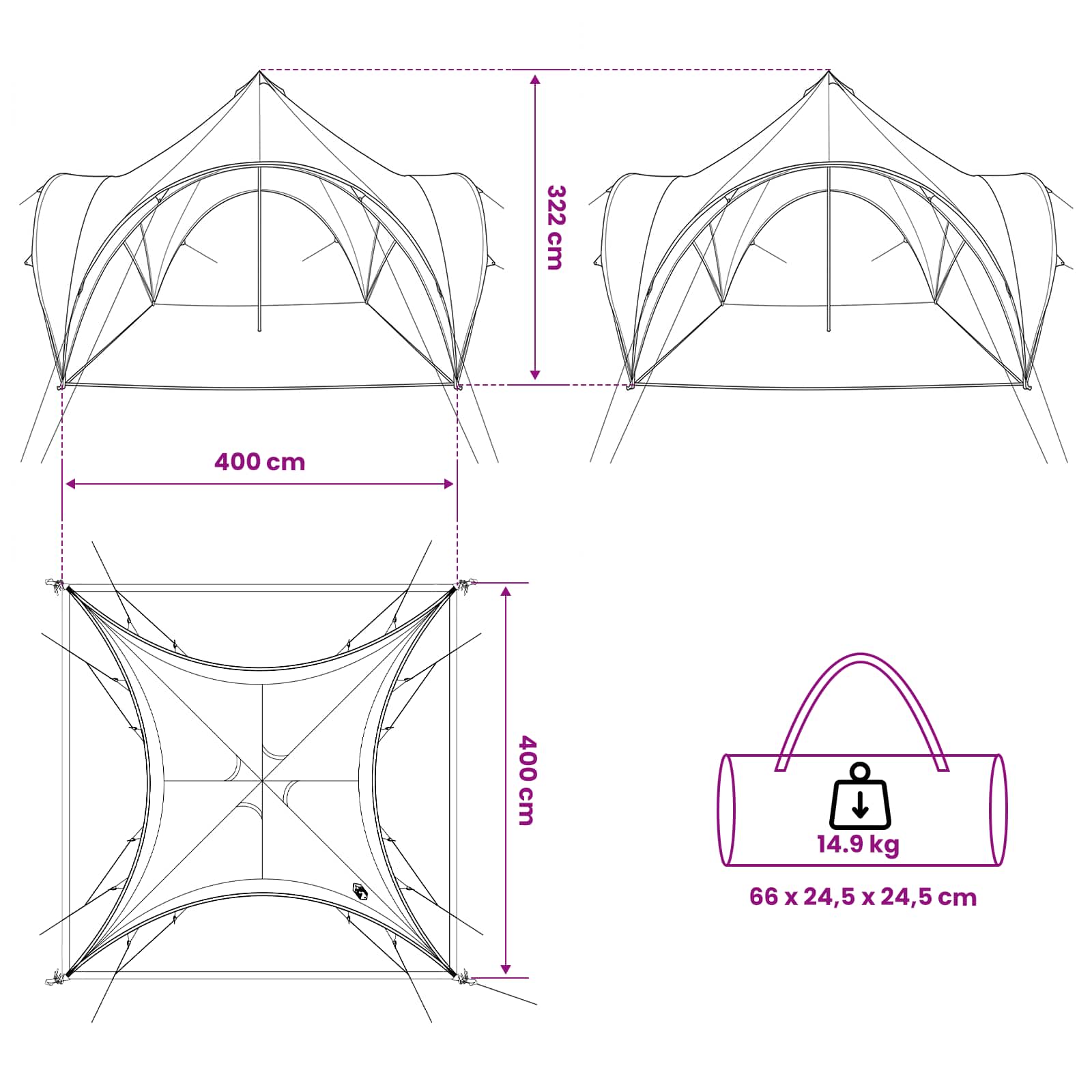 Partytent met dak Groen 400 x 400 x 320 cm Polyester en staal is nu te koop bij PeponiXL, paradijselijk wonen!