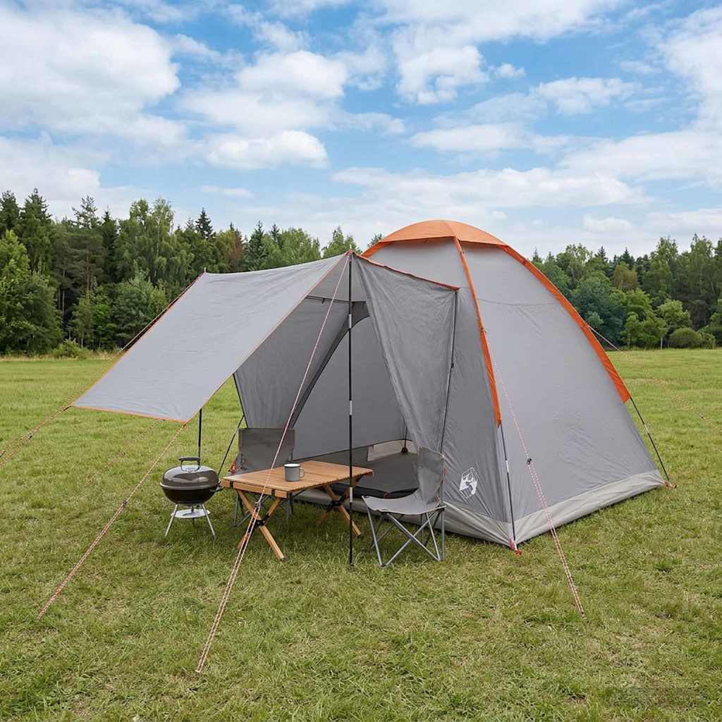 Kamperen tent Grijs en Oranje 2-persoons Polyester en staal