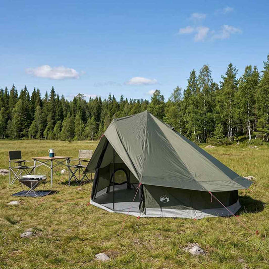 Tipi Tent Legergroen 700 x 700 x 395 cm Polyester en staal is nu te koop bij PeponiXL, paradijselijk wonen!