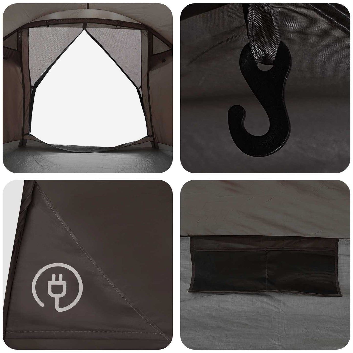 Huisje Tent met dak Bruin grijs 6-persoons Polyester en staal