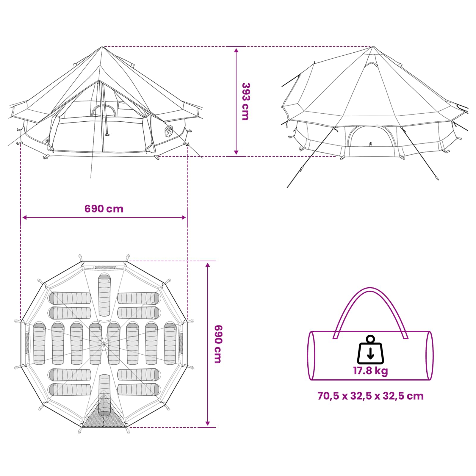 Tipi Tent Bruin Grijs 700 x 700 x 395 cm Polyester en staal is nu te koop bij PeponiXL, paradijselijk wonen!