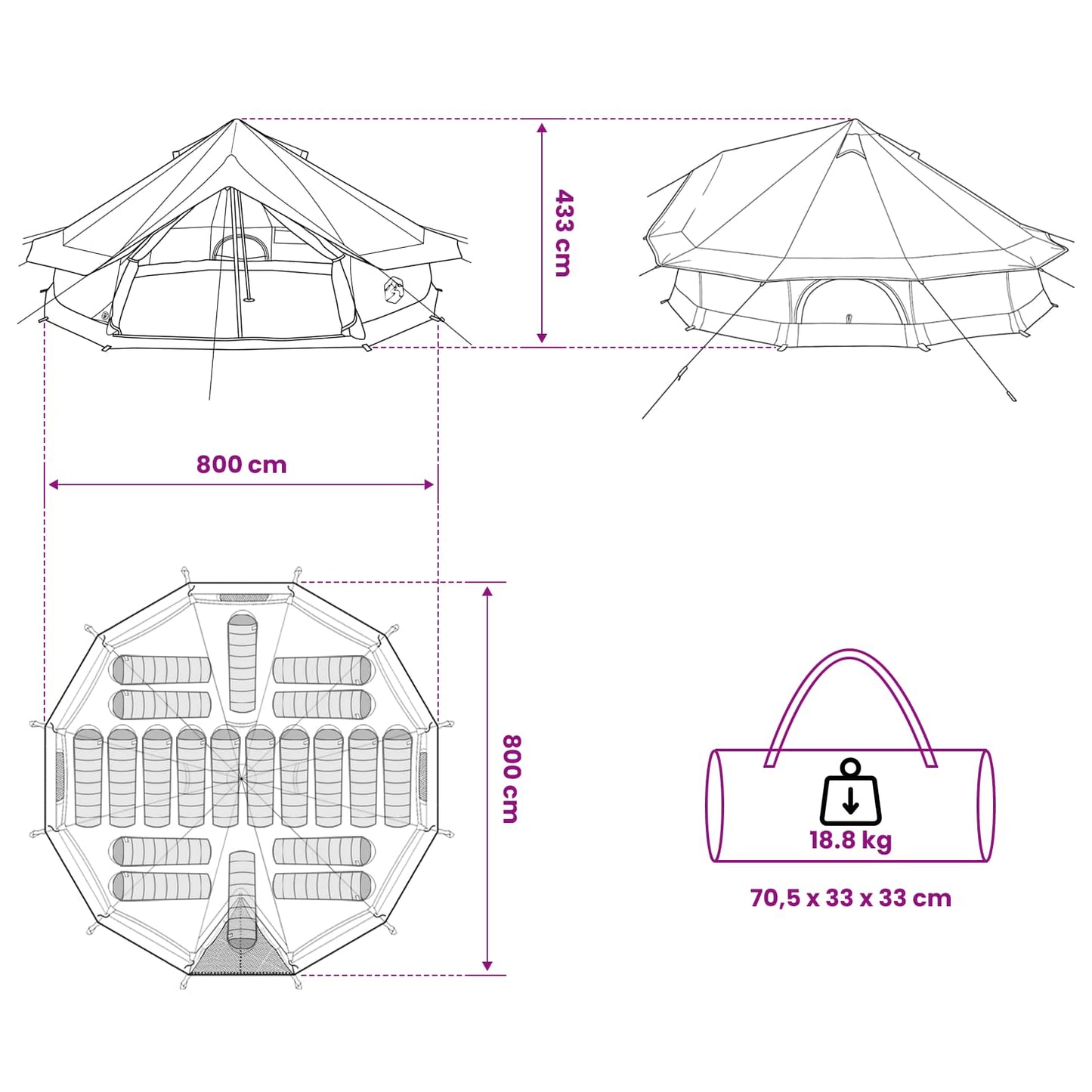 Tipi Tent Bruin Grijs 800 x 800 x 430 cm Polyester en staal is nu te koop bij PeponiXL, paradijselijk wonen!