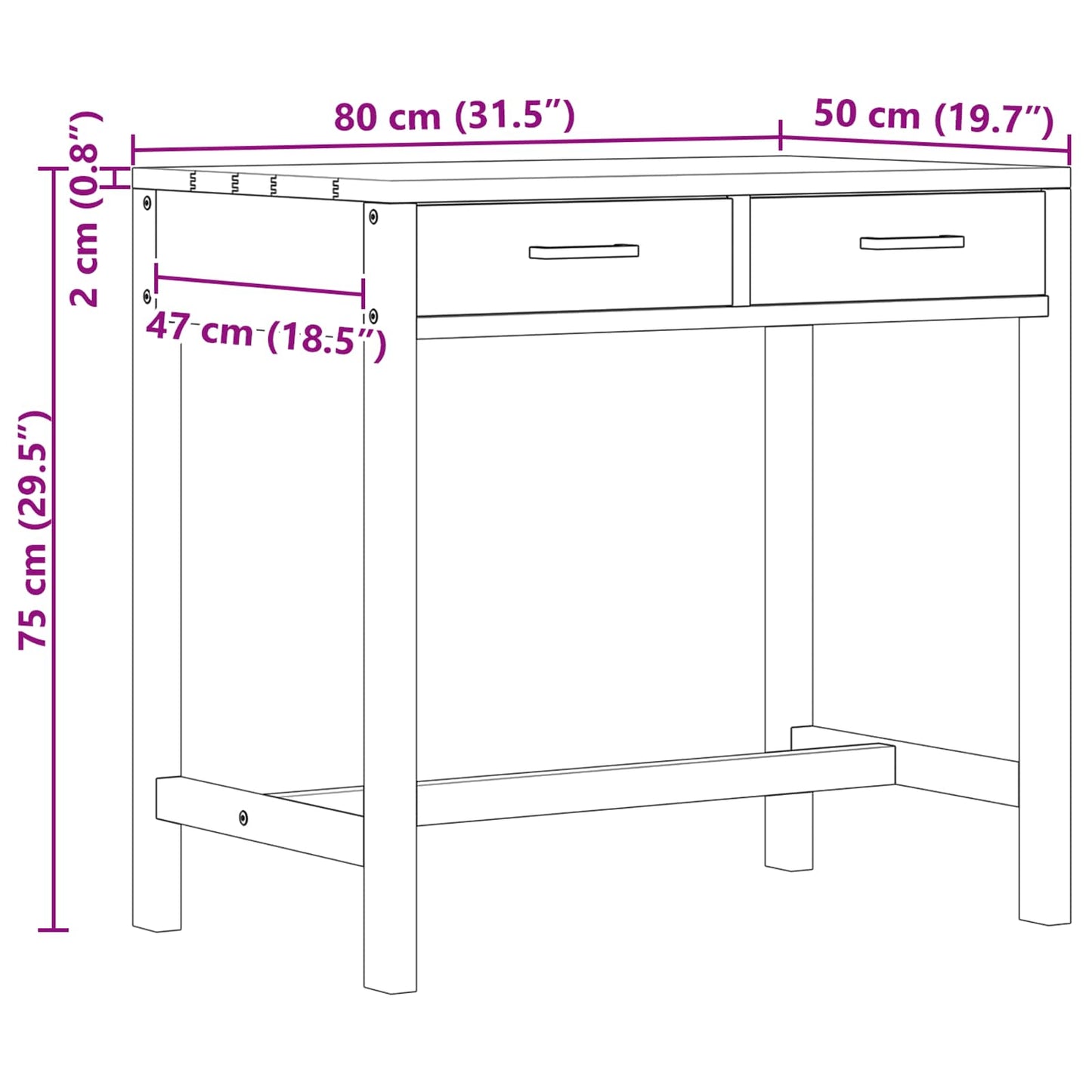 Bureau met lades Naturel Massief Teakhout 80 x 50 x 75 cm is nu te koop bij PeponiXL, paradijselijk wonen!