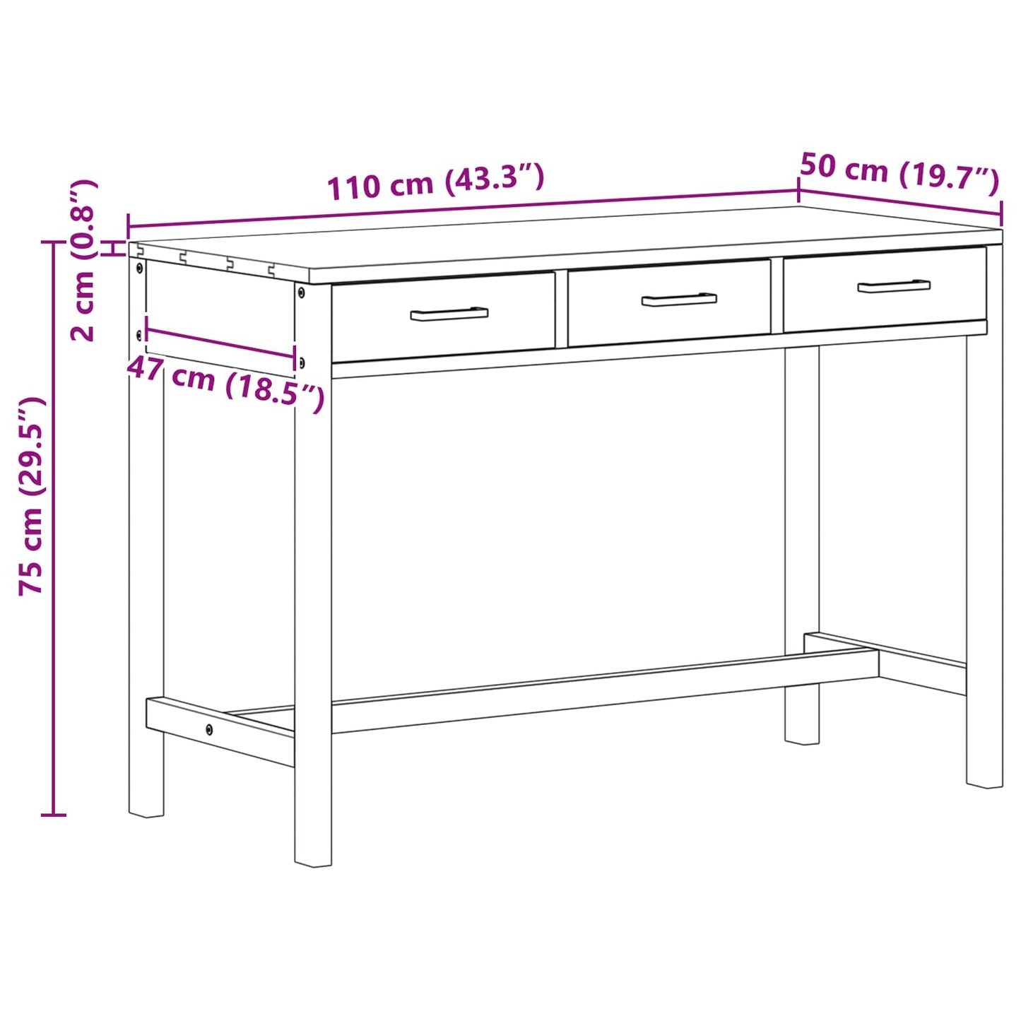 Bureau met lades Naturel Massief Teakhout 110 x 50 x 75 cm is nu te koop bij PeponiXL, paradijselijk wonen!