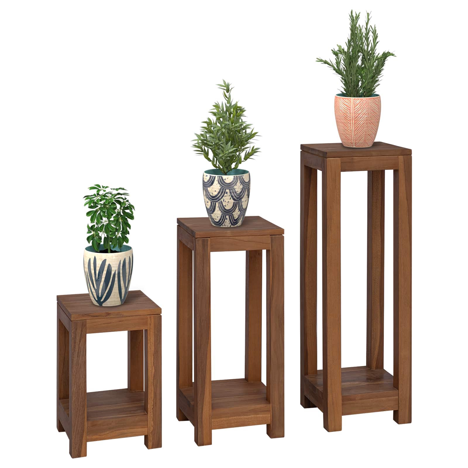 Plantenstandaard 3 st Naturel 25 x 25 x 80 cm Massief Teakhout is nu te koop bij PeponiXL, paradijselijk wonen!