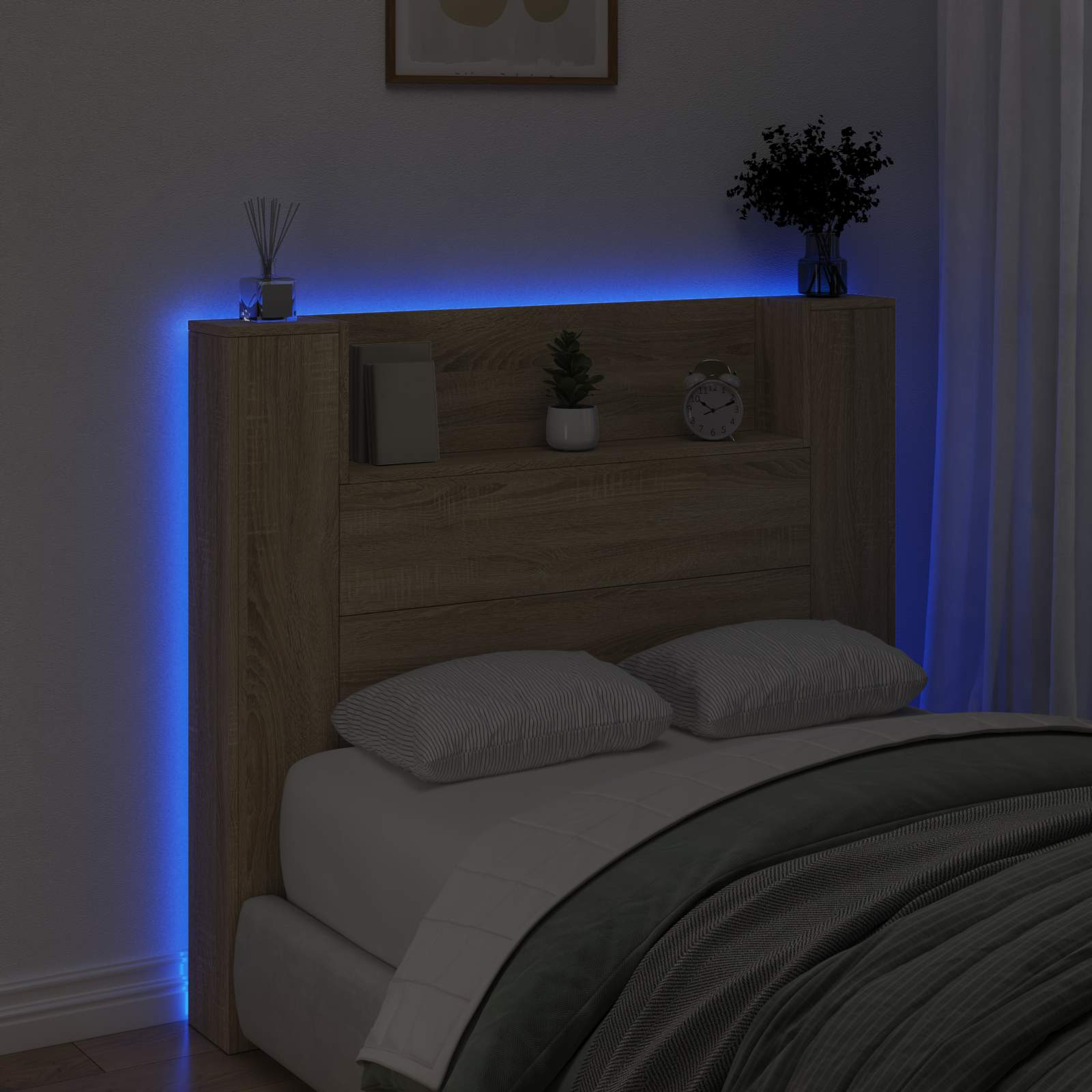 Hoofdbord Kast met LED met plank Sonoma 120 x 16,5 x 103,5 cm is nu te koop bij PeponiXL, paradijselijk wonen!