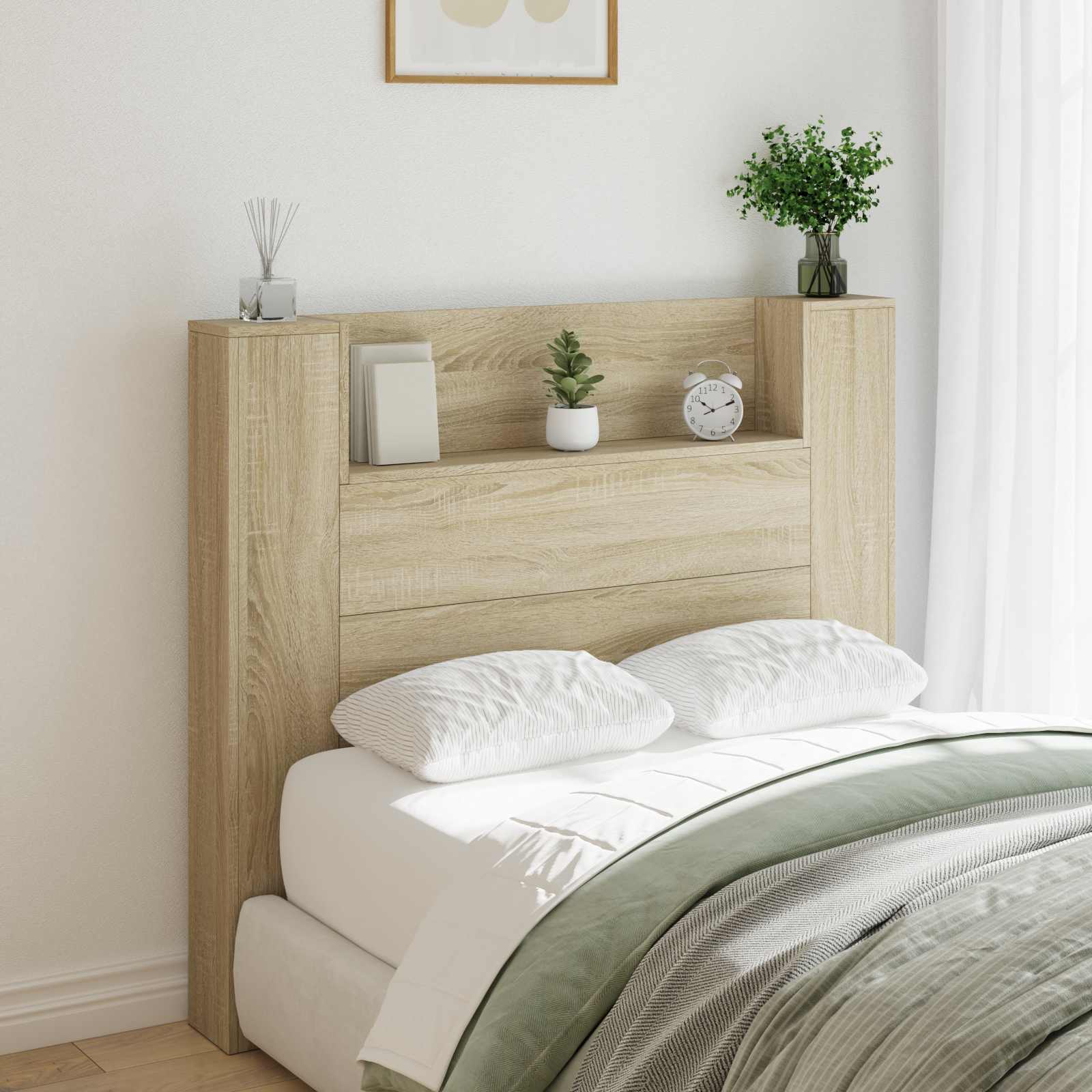 Hoofdbord Kast met LED met plank Sonoma 120 x 16,5 x 103,5 cm is nu te koop bij PeponiXL, paradijselijk wonen!