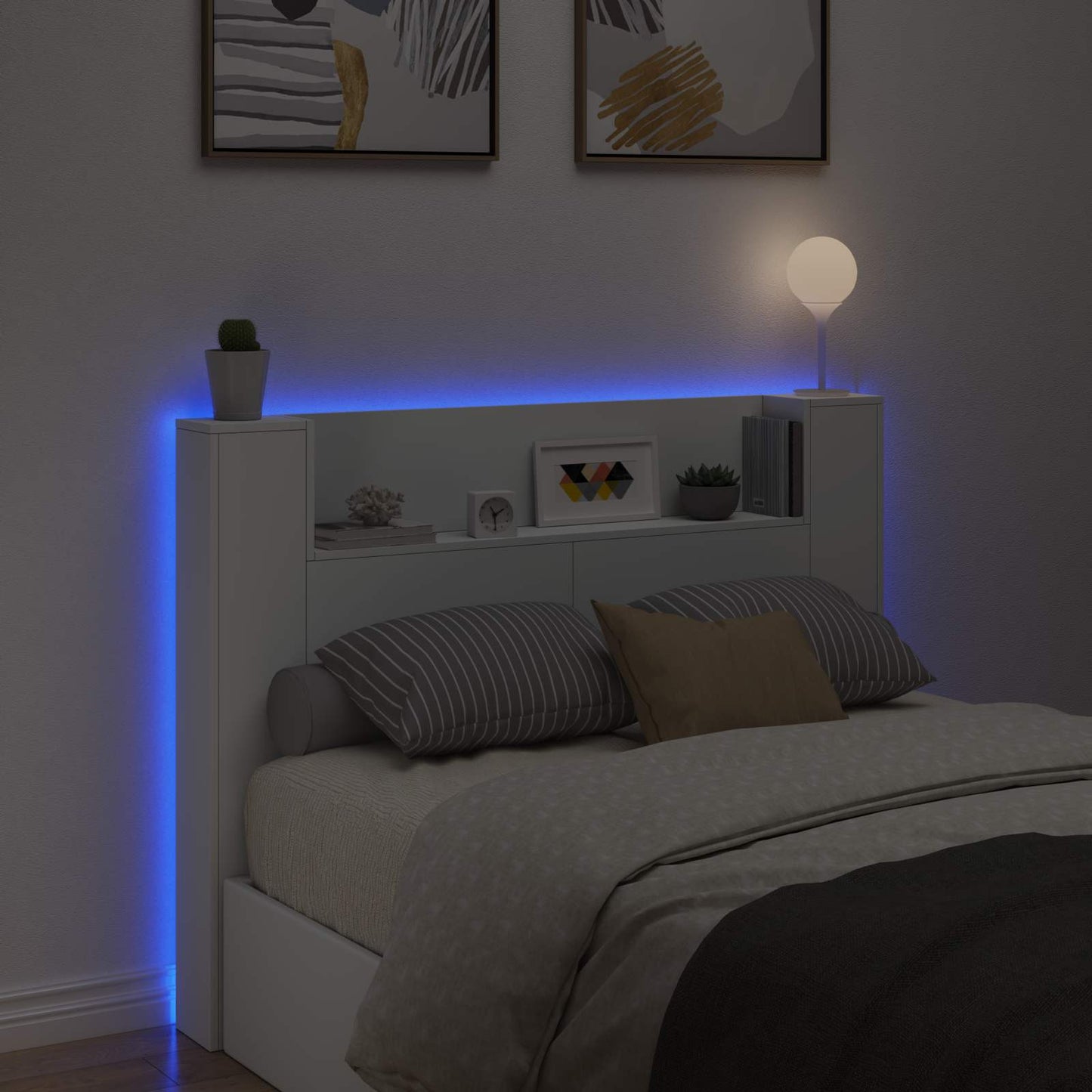 Hoofdbord Kast met LED Wit 140 x 16,5 x 103,5 cm Bewerkt hout is nu te koop bij PeponiXL, paradijselijk wonen!