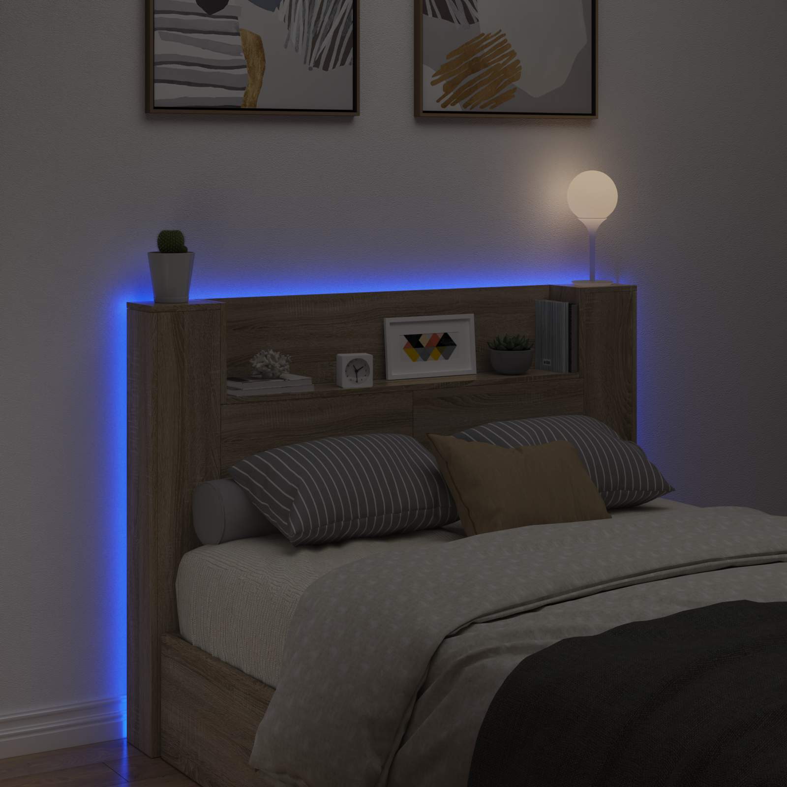 Hoofdbord Kast met LED met plank Sonoma 140 x 16,5 x 103,5 cm is nu te koop bij PeponiXL, paradijselijk wonen!