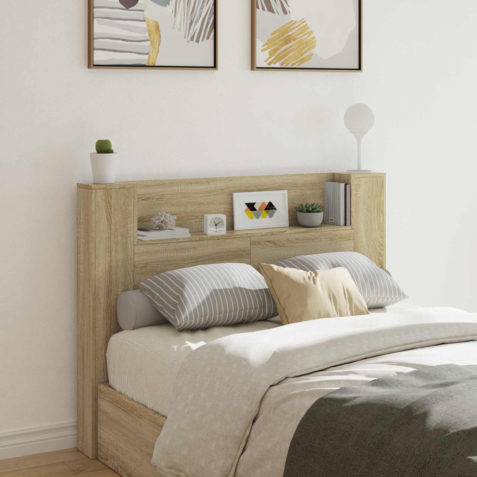 Hoofdbord Kast met LED met plank Sonoma 140 x 16,5 x 103,5 cm is nu te koop bij PeponiXL, paradijselijk wonen!