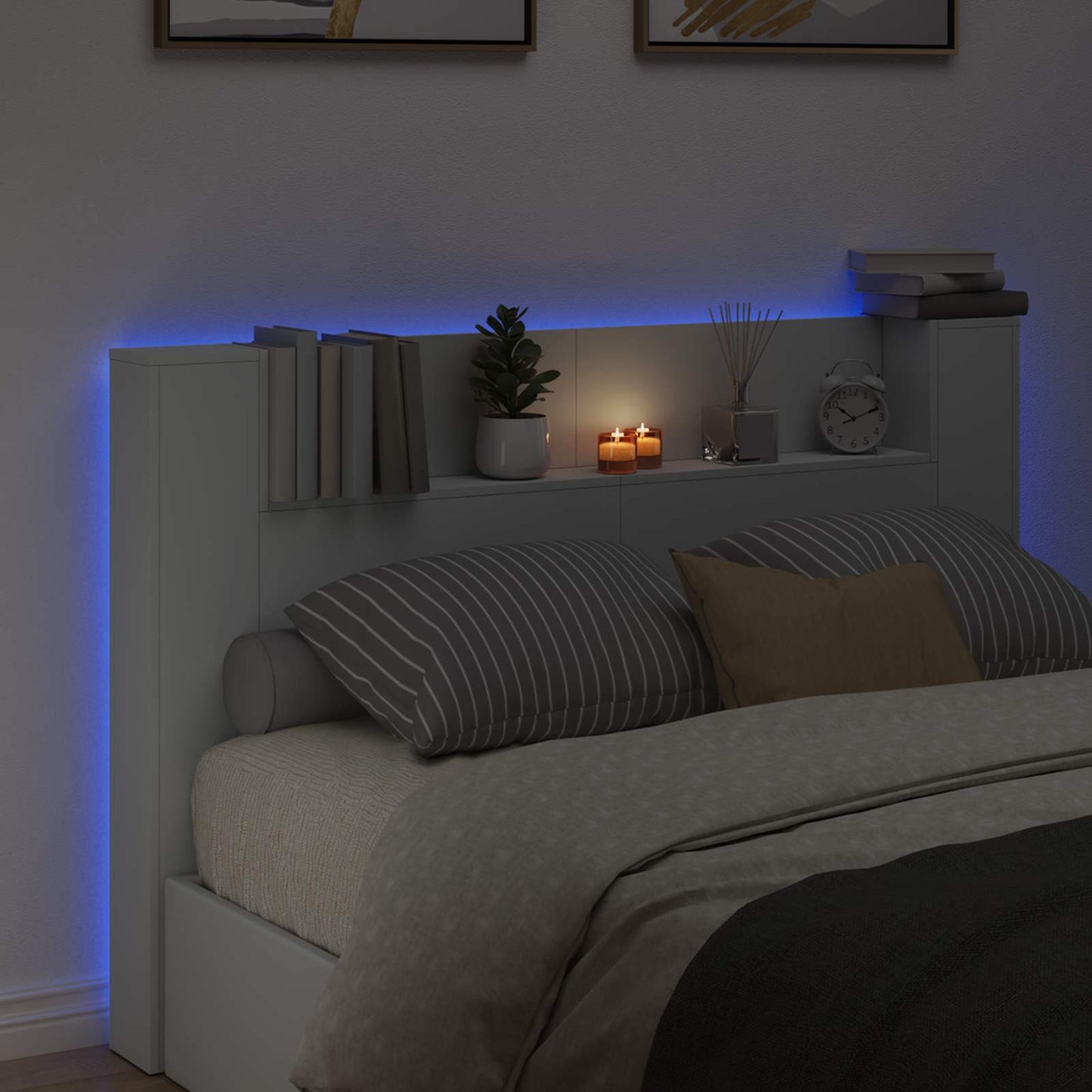 Hoofdbord Kast met LED Wit 160 x 16,5 x 103,5 cm Bewerkt hout is nu te koop bij PeponiXL, paradijselijk wonen!
