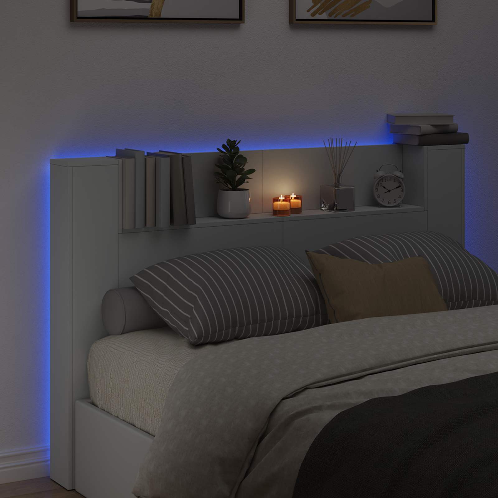 Hoofdbord Kast met LED Wit 160 x 16,5 x 103,5 cm Bewerkt hout is nu te koop bij PeponiXL, paradijselijk wonen!