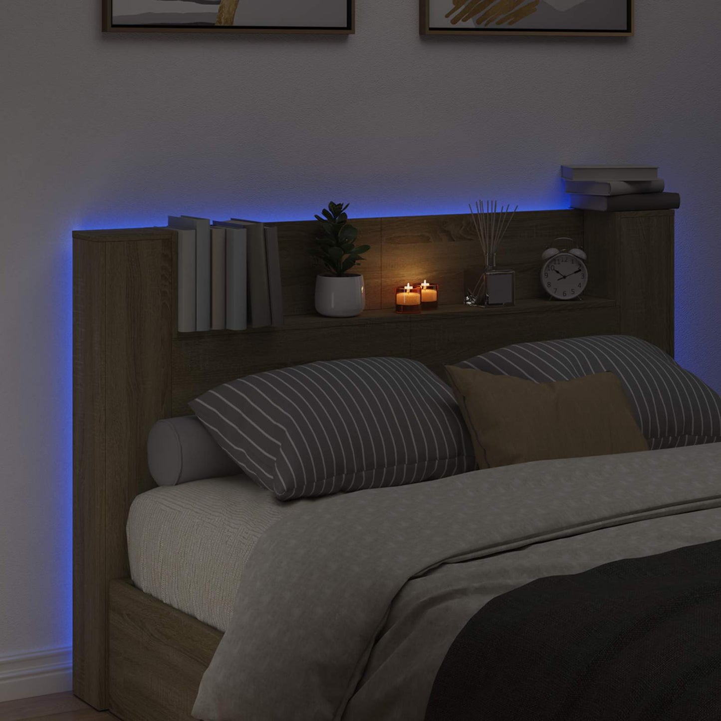 Hoofdbord Kast met LED met plank Sonoma 160 x 16,5 x 103,5 cm is nu te koop bij PeponiXL, paradijselijk wonen!