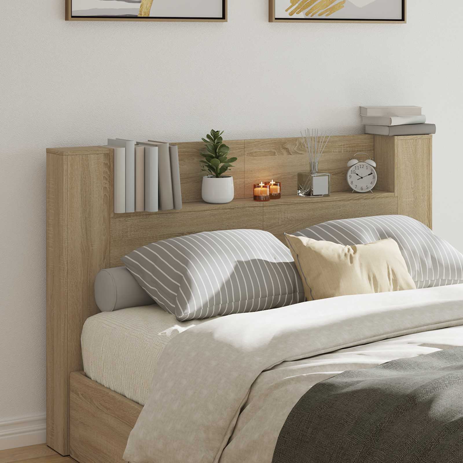 Hoofdbord Kast met LED met plank Sonoma 160 x 16,5 x 103,5 cm is nu te koop bij PeponiXL, paradijselijk wonen!