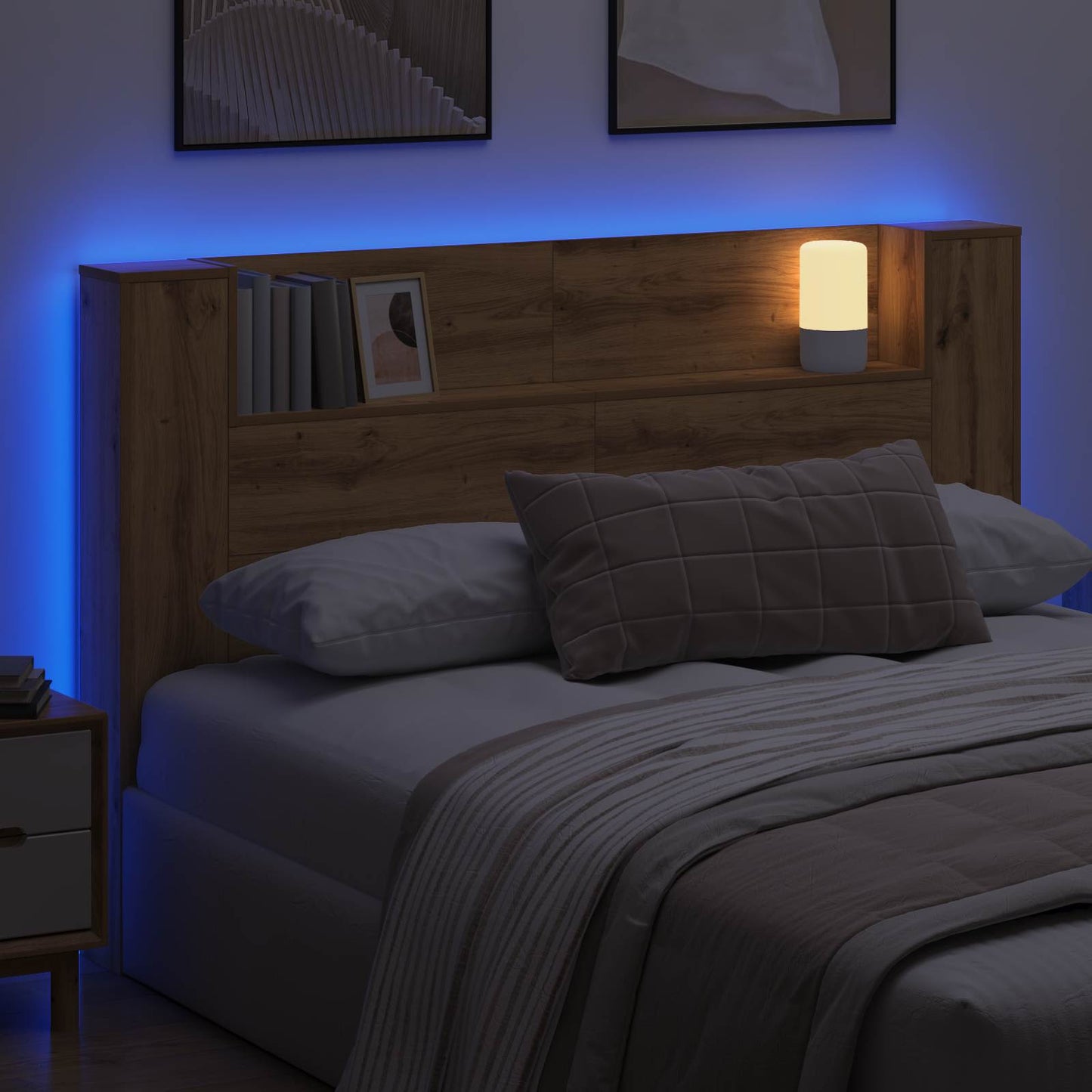 Hoofdbord Kast met LED Artisan Eik 160 x 16,5 x 103,5 cm is nu te koop bij PeponiXL, paradijselijk wonen!