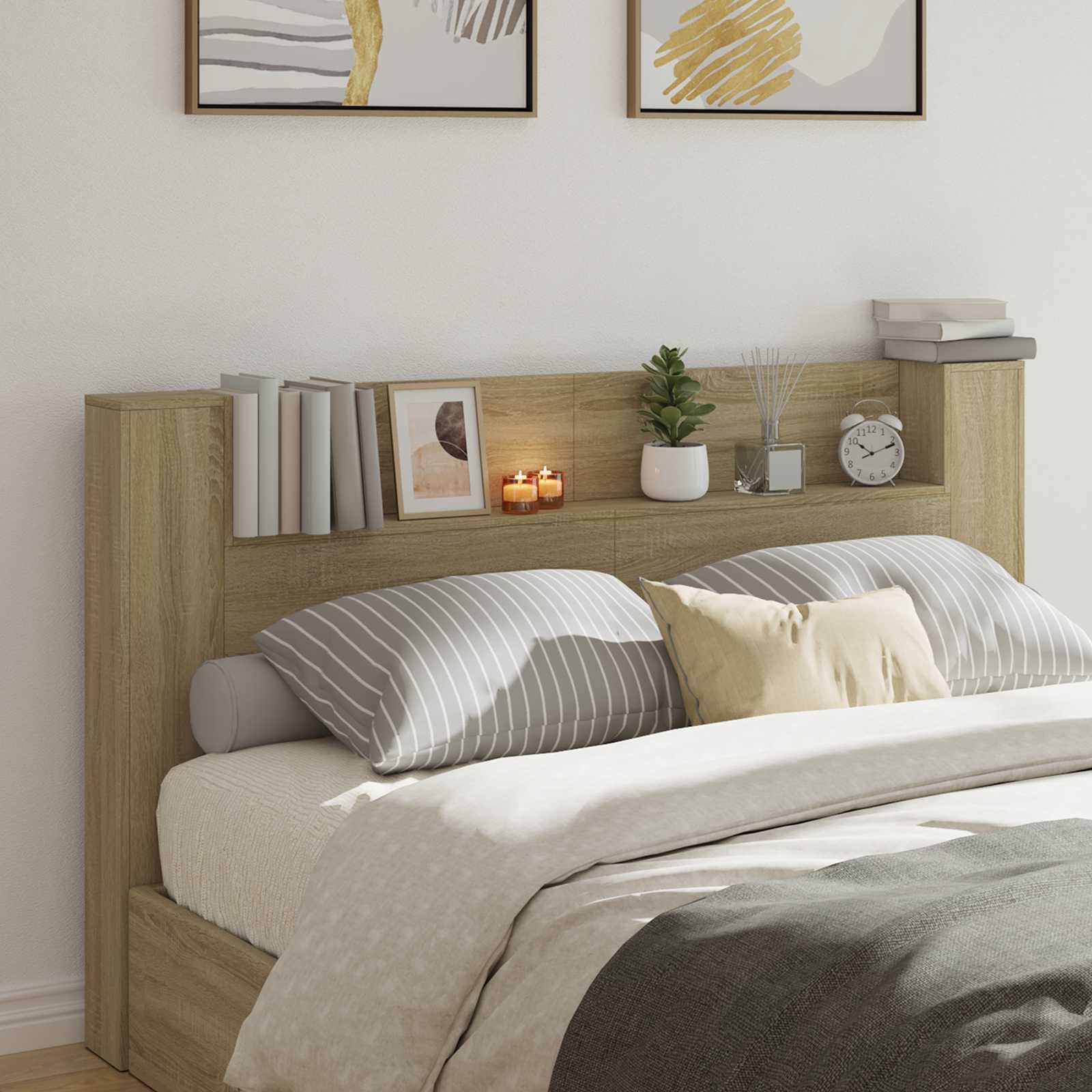 Hoofdbord Kast met LED met plank Sonoma 180 x 16,5 x 103,5 cm is nu te koop bij PeponiXL, paradijselijk wonen!