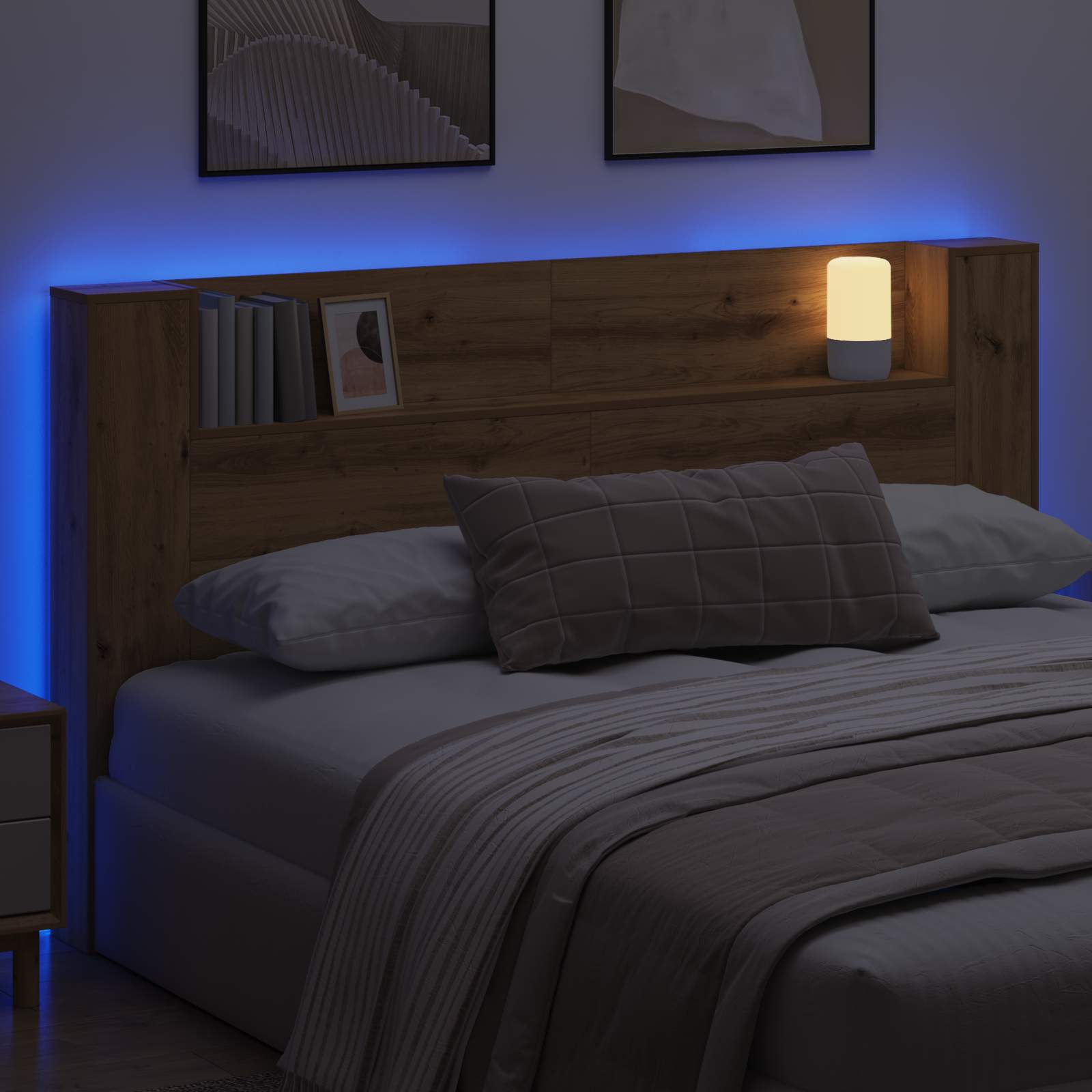 Hoofdbord Kast met LED Ambachtelijk eiken 180 x 16,5 x 103,5 cm is nu te koop bij PeponiXL, paradijselijk wonen!