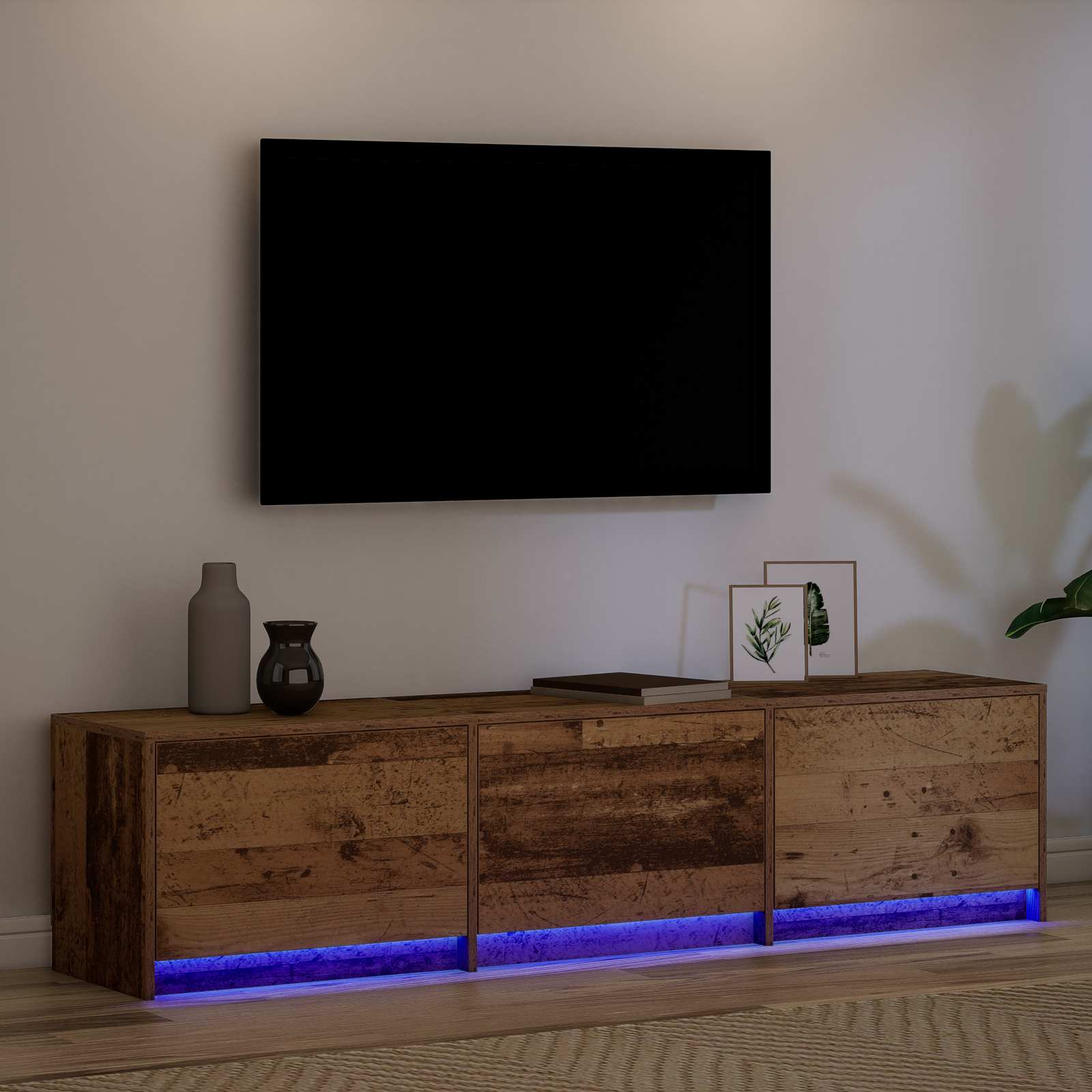 TV-kast met LED met lade Oudhout 165 x 34 x 40 cm Bewerkt hout is nu te koop bij PeponiXL, paradijselijk wonen!