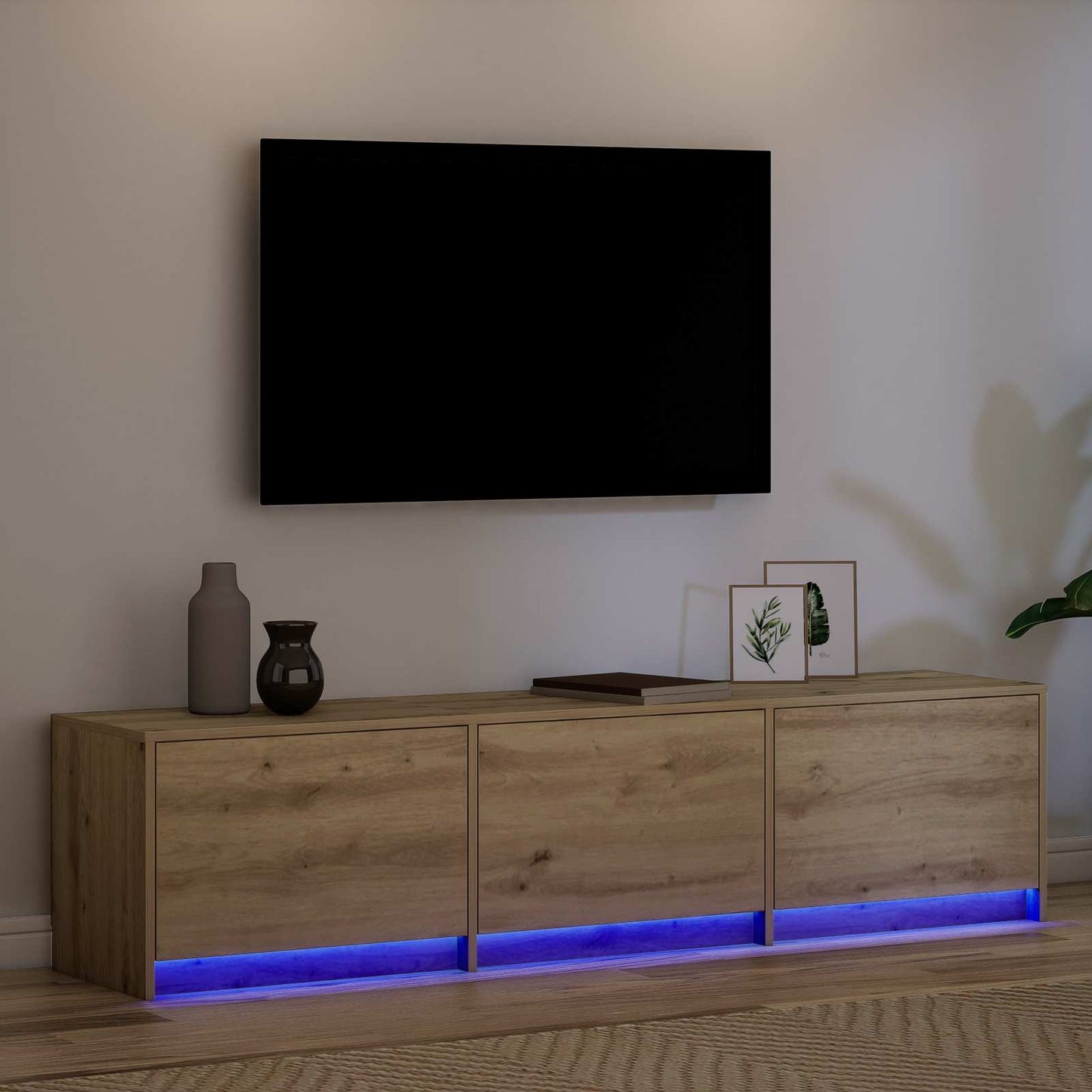 TV-kast met LED Artisan Eiken 165 x 34 x 40 cm Bewerkt hout is nu te koop bij PeponiXL, paradijselijk wonen!
