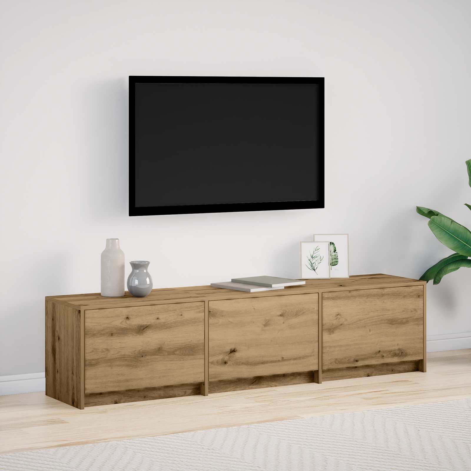 TV-kast met LED Artisan Eiken 165 x 34 x 40 cm Bewerkt hout is nu te koop bij PeponiXL, paradijselijk wonen!