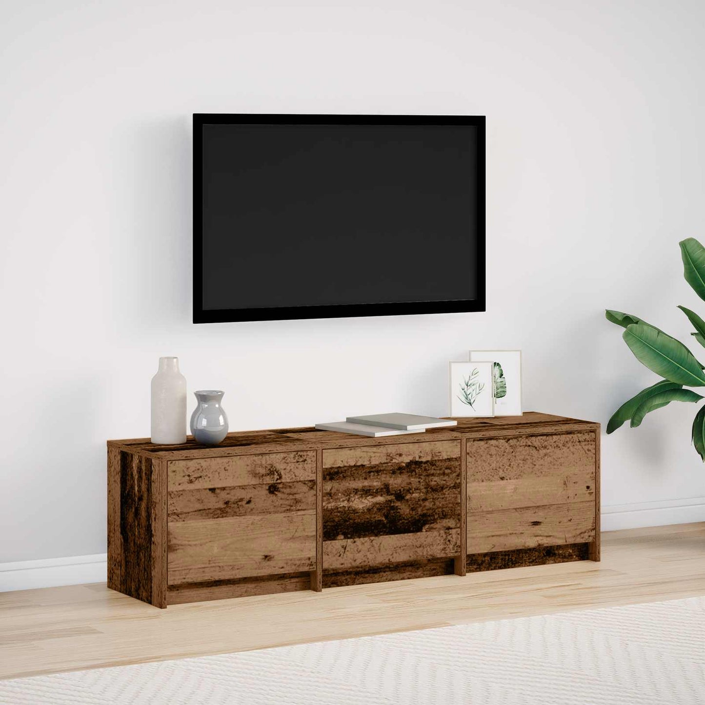 TV-kast met LED met lade Oudhout 140 x 34 x 40 cm Bewerkt hout is nu te koop bij PeponiXL, paradijselijk wonen!