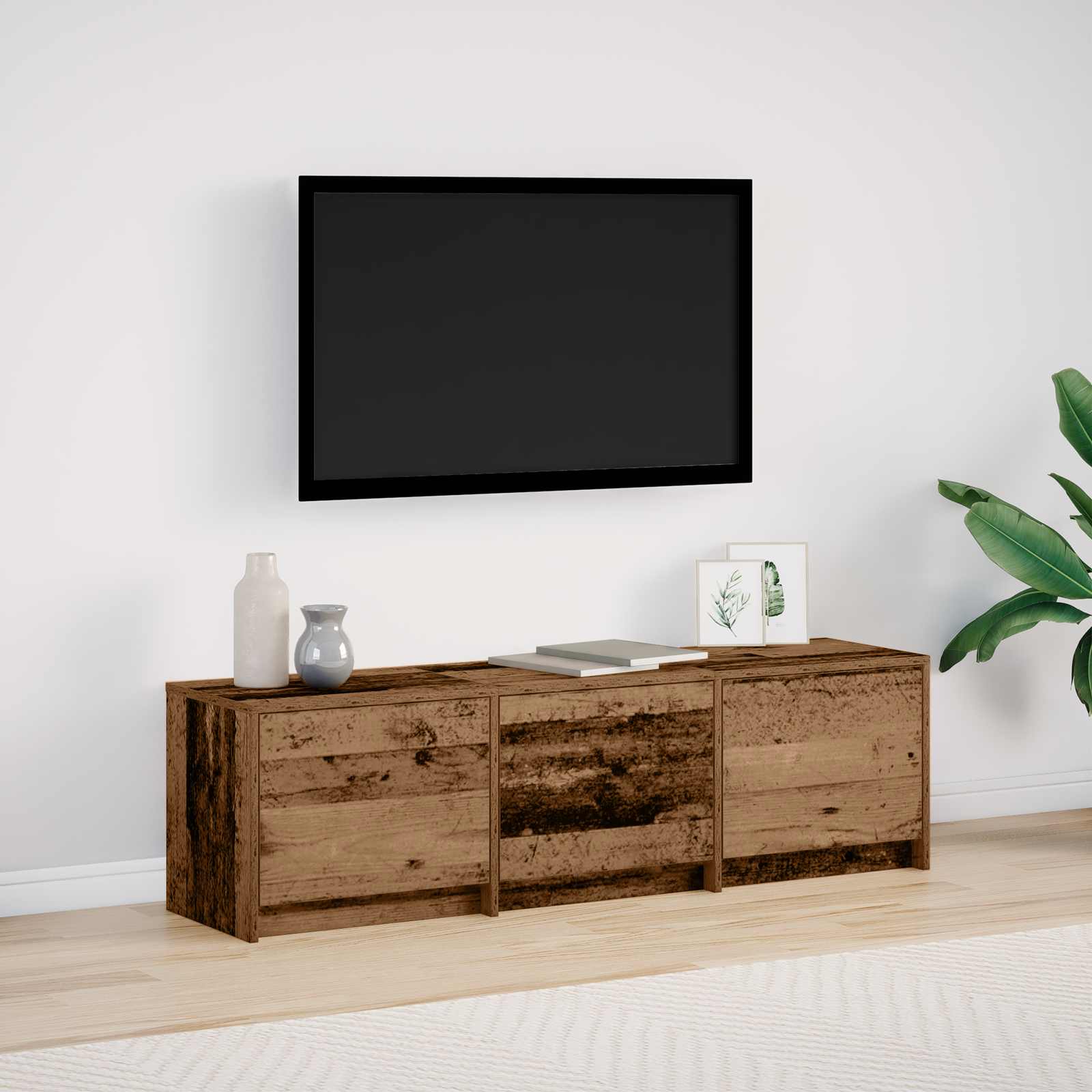 TV-kast met LED met lade Oudhout 140 x 34 x 40 cm Bewerkt hout is nu te koop bij PeponiXL, paradijselijk wonen!