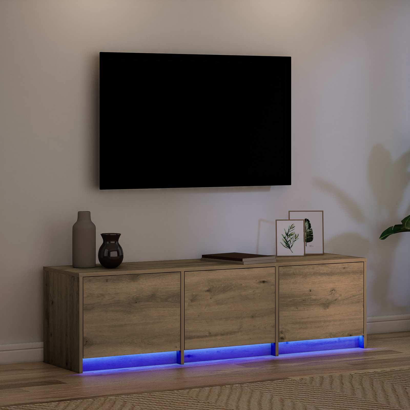 TV-kast met LED Artisan Eiken 140 x 34 x 40 cm Bewerkt hout is nu te koop bij PeponiXL, paradijselijk wonen!