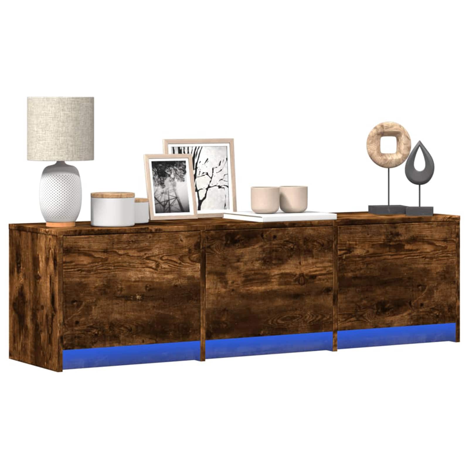 TV-kast met LED Gerookt eiken 140 x 34 x 40 cm Bewerkt hout is nu te koop bij PeponiXL, paradijselijk wonen!
