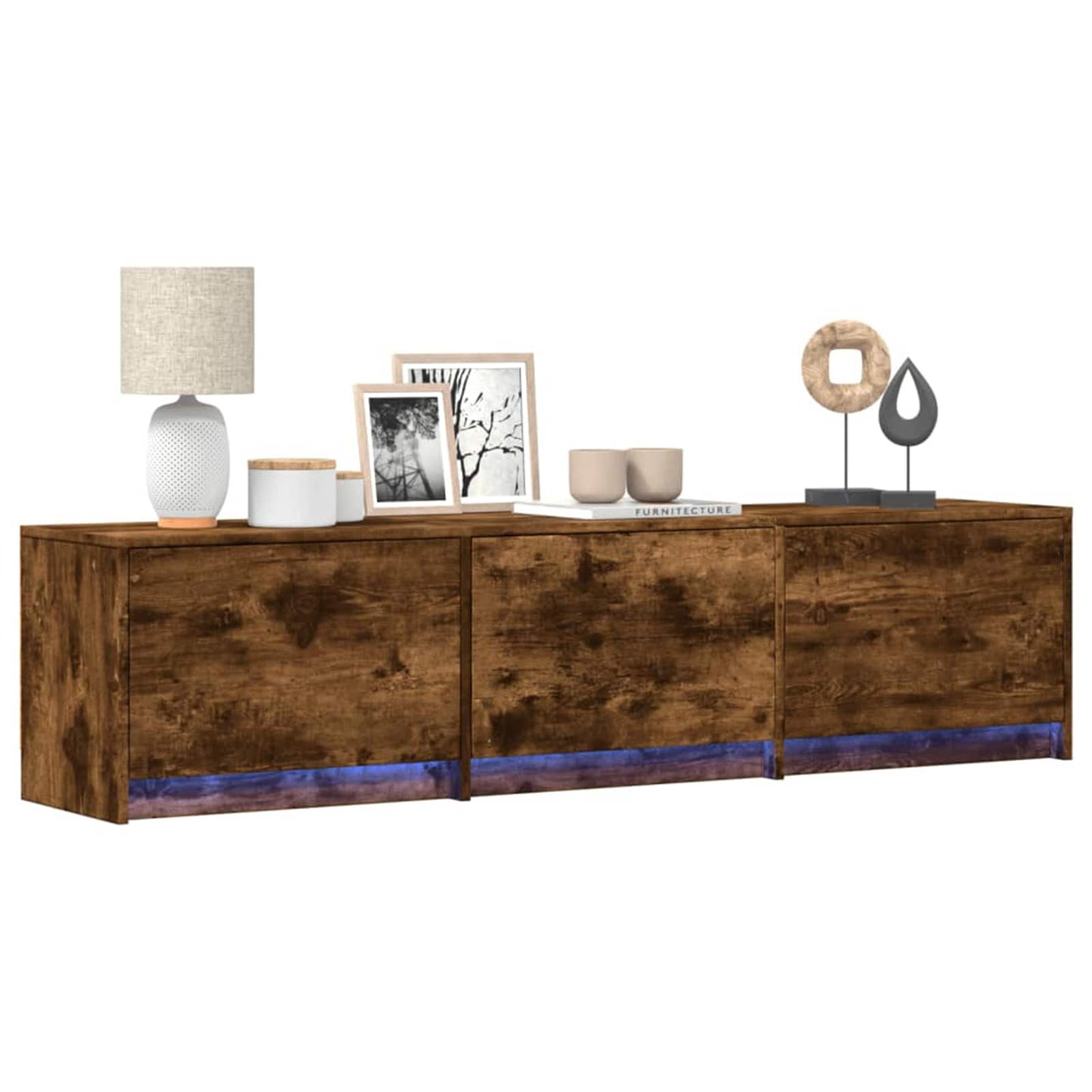 TV-kast met LED Gerookt eiken 165 x 34 x 40 cm Bewerkt hout is nu te koop bij PeponiXL, paradijselijk wonen!
